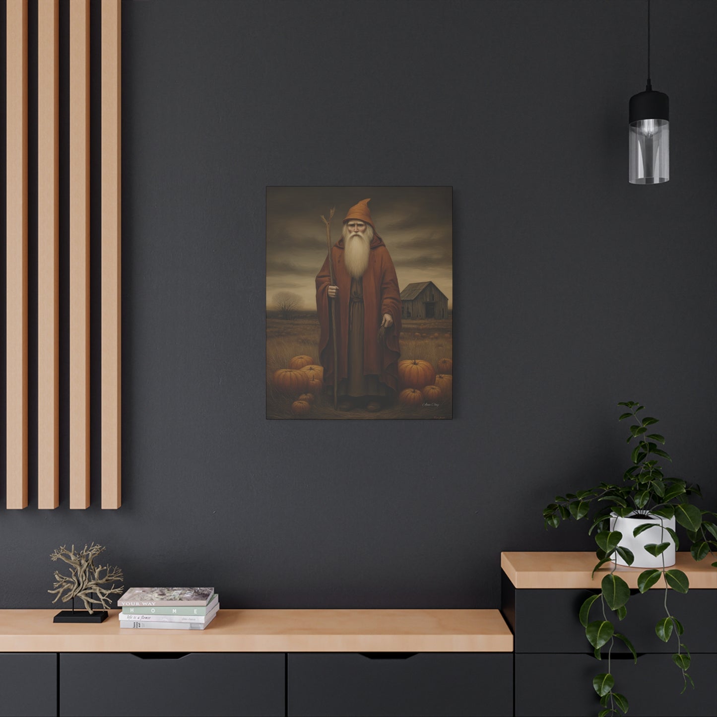 Autumn Santa Canvas Art Print, Fall Decor,