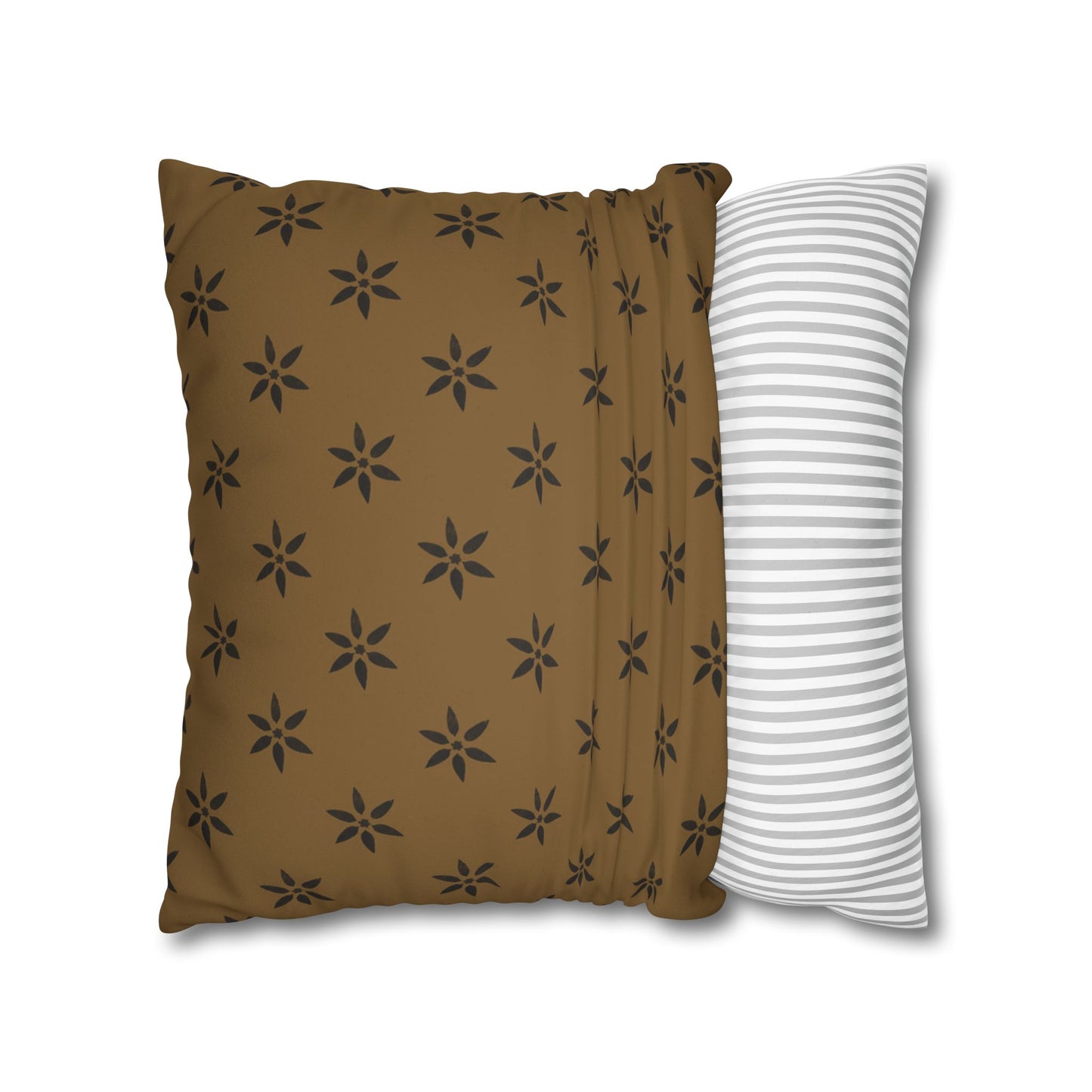 Black Petal Stencil on Deep Gold Faux Suede Square Pillowcase
