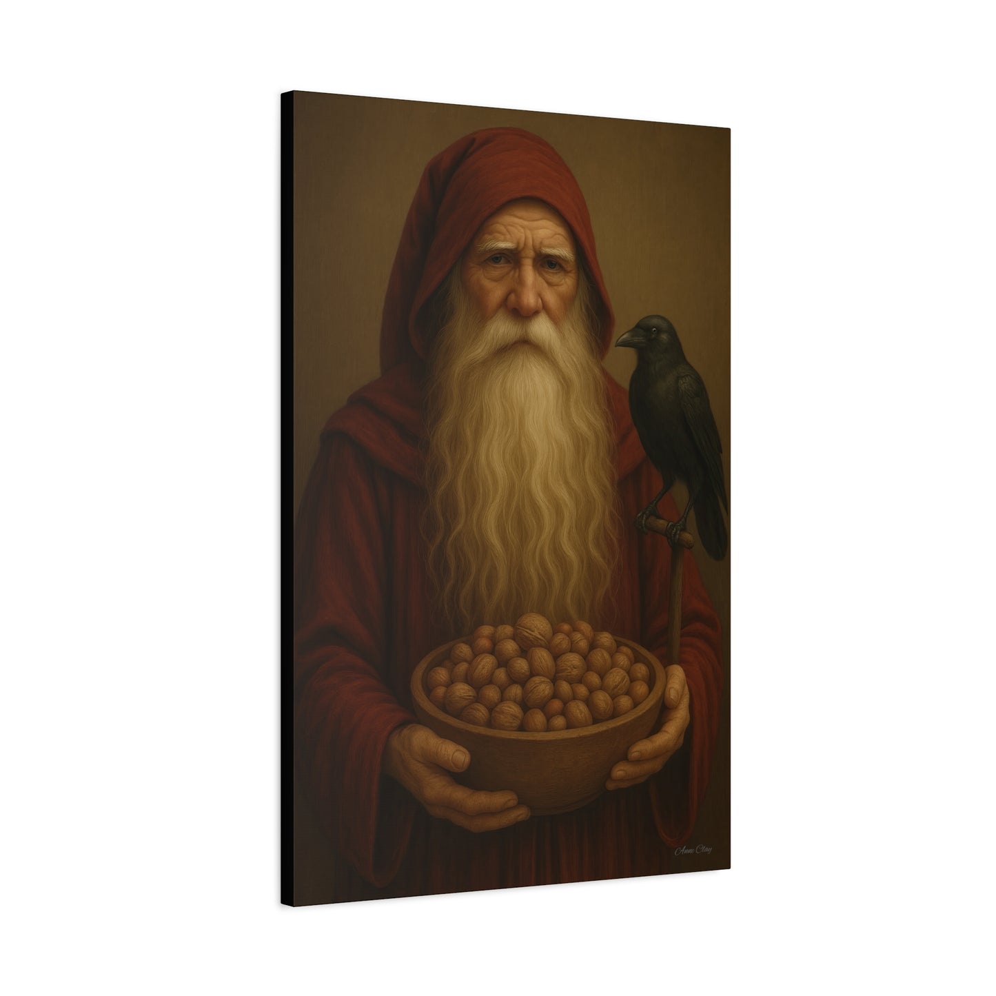 Canvas Wall Art, Old World Santa with Crow and nuts, Home Decor, Gift for Nature Lovers, Primitive Art