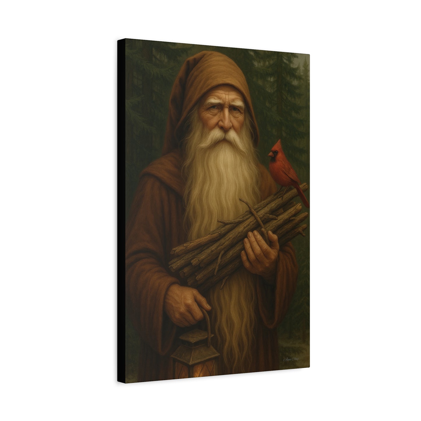 Old World Santa Rustic Nature Wall Art, Canvas Print, Forest Vibes, Perfect Gift for Nature Lovers, Home Decor, Woodland Theme, Cardinal Bird Decor