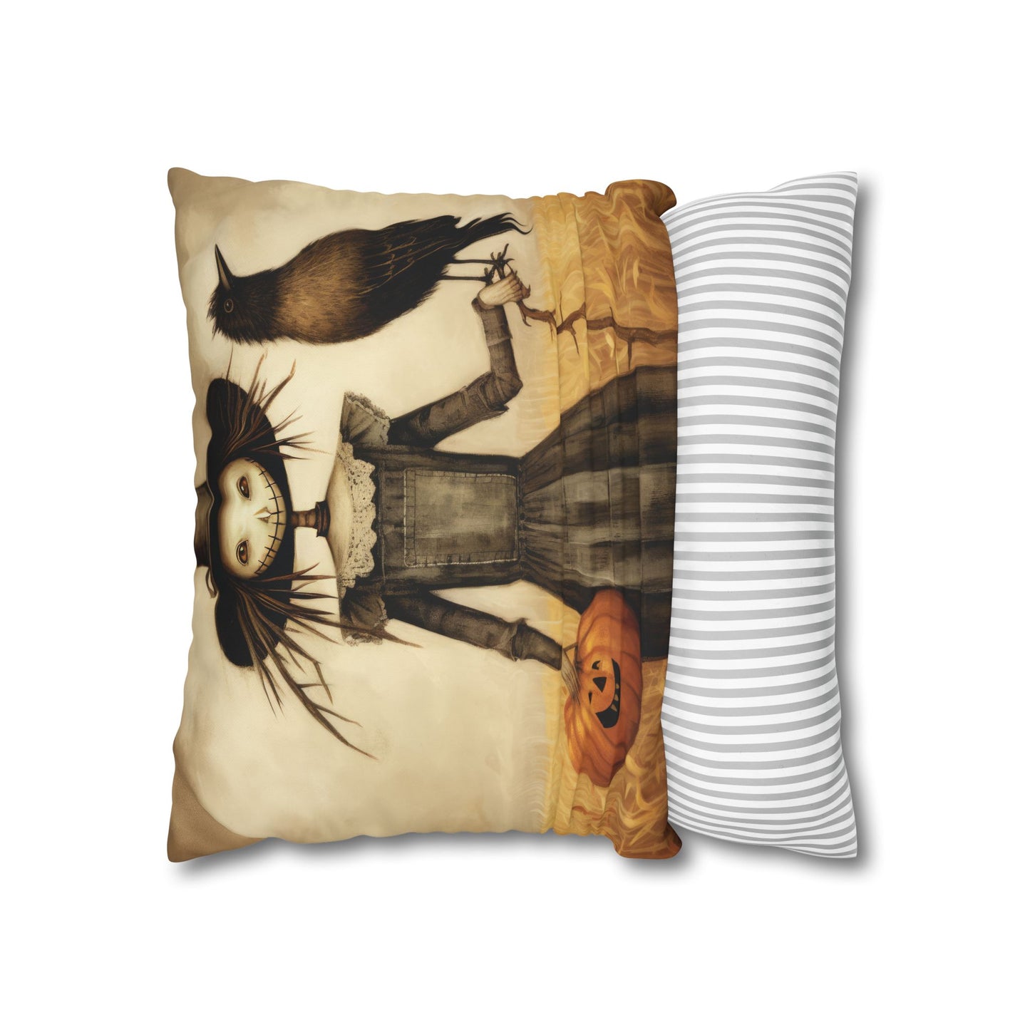 Scary Crow Square Poly Canvas Pillowcase