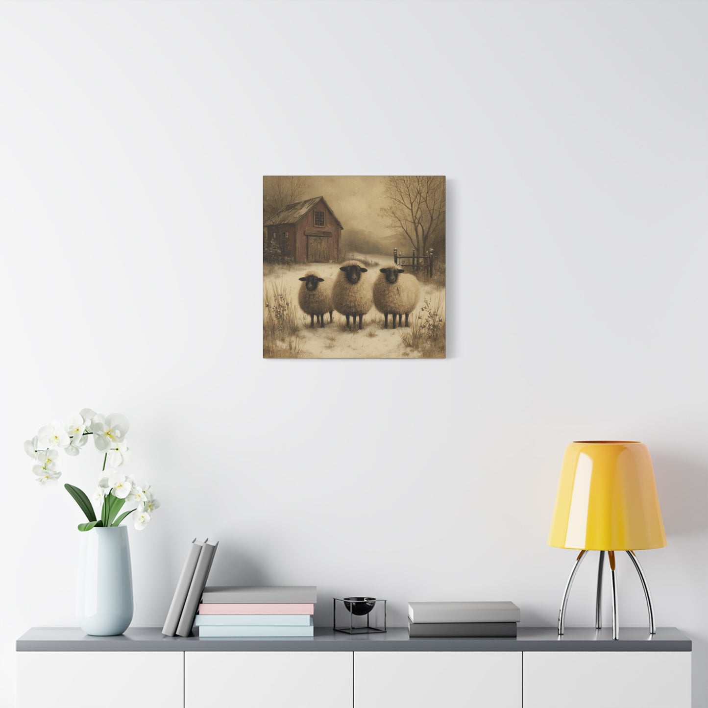 Rustic Sheep Canvas Art, Farmhouse Decor, Country Wall Art, Living Room Decor, Cozy Home Accent