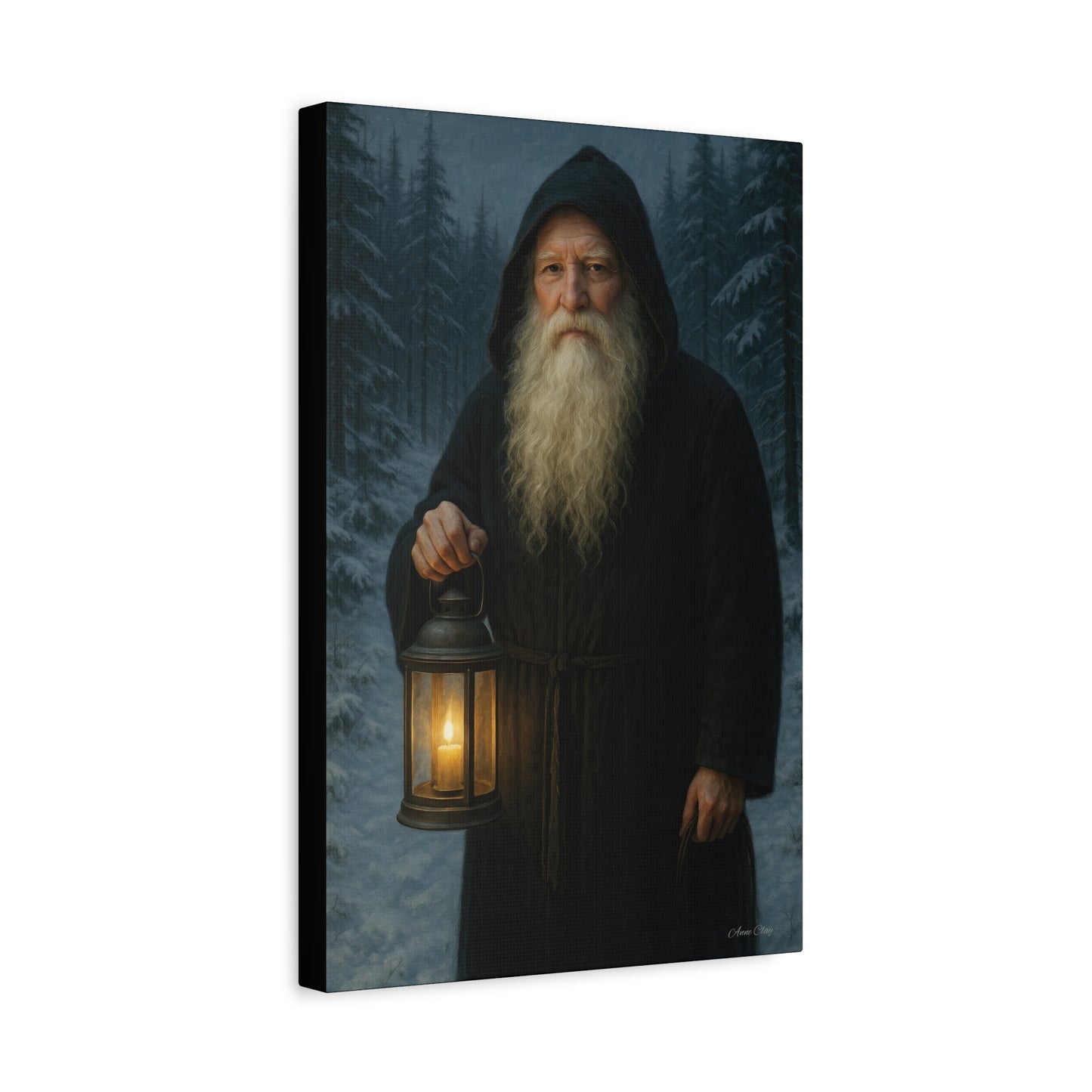 Old World Santa with Lantern Canvas Print, Wall Art, Home Decor, Cabin Vibes, Gift for Him, Rustic Wall Decor, Nature Lover's Gift