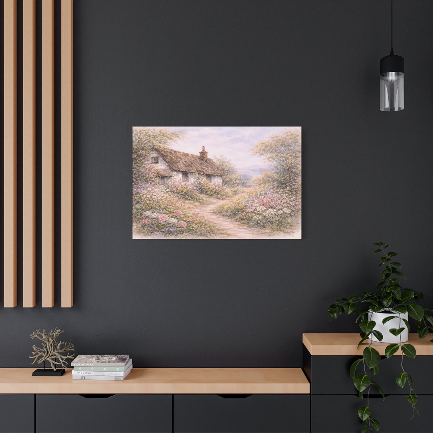 Cottage Garden Matte Canvas Wall Art — Pastel Floral Country Path Print, Stretched 1.25"