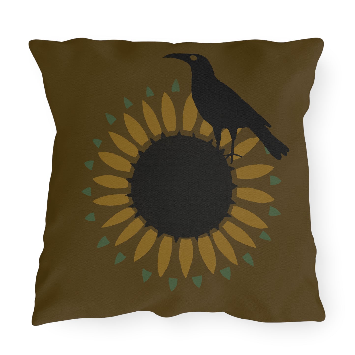 Sunfloer and Crow on Deep Putty Outdoor Pillows