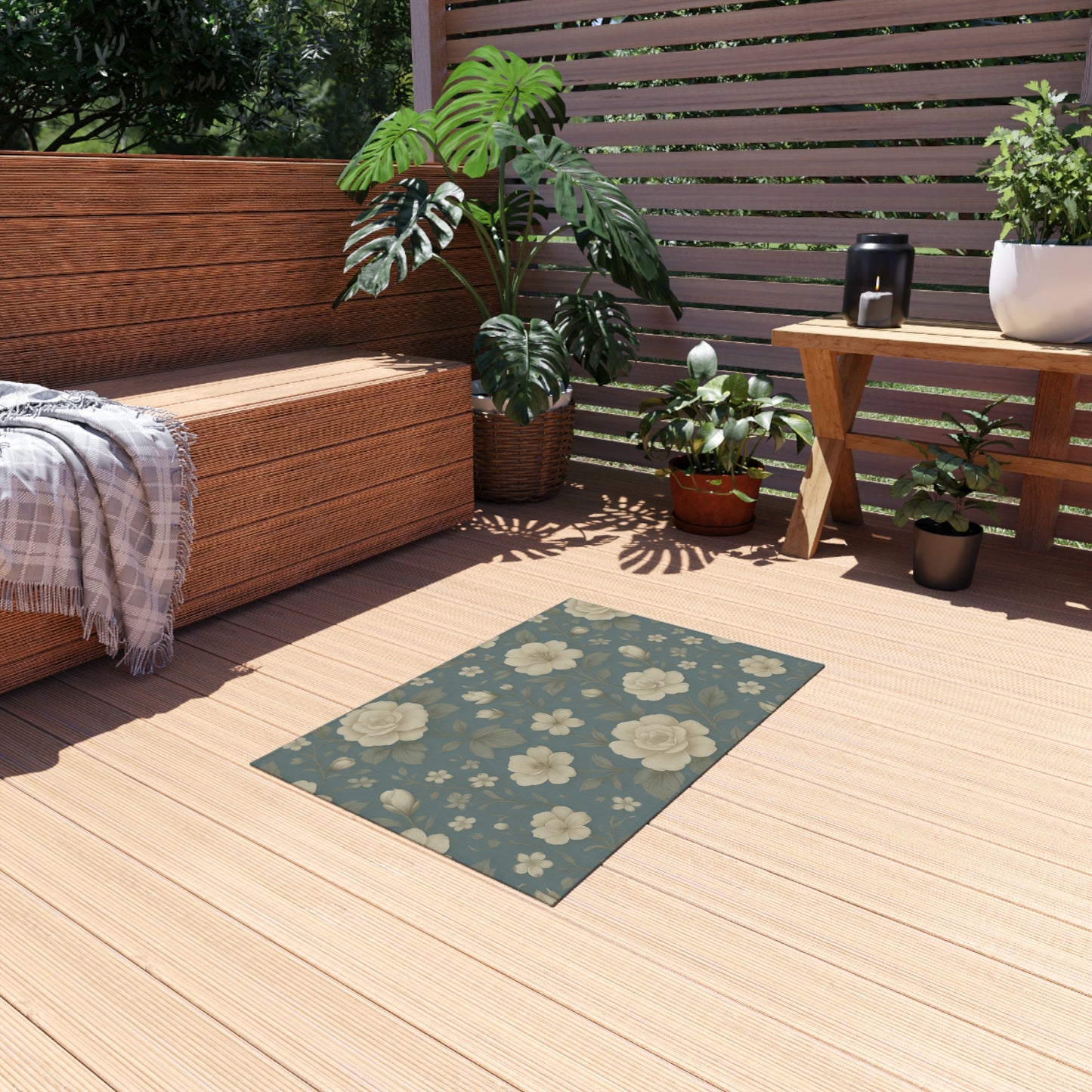 Floral Outdoor Patio Rug - Chic Garden Decor, Indoor-Outdoor Mat, Stylish Entertaining, Summer BBQ, Cozy Gathering