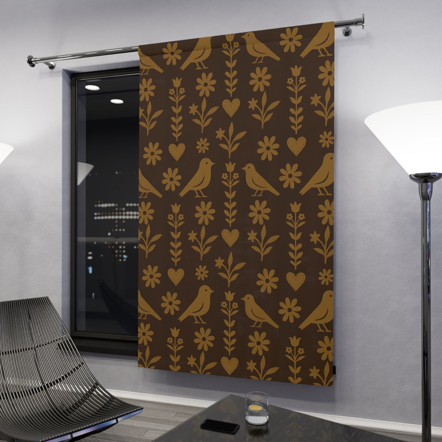 Chic Bird & Flower Print Window Curtain