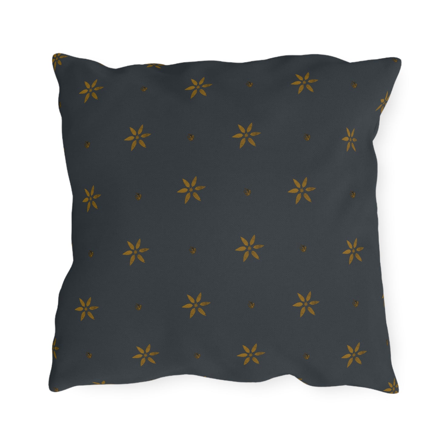 Early American Petal Stencil Mustard on Blue Outdoor Pillows