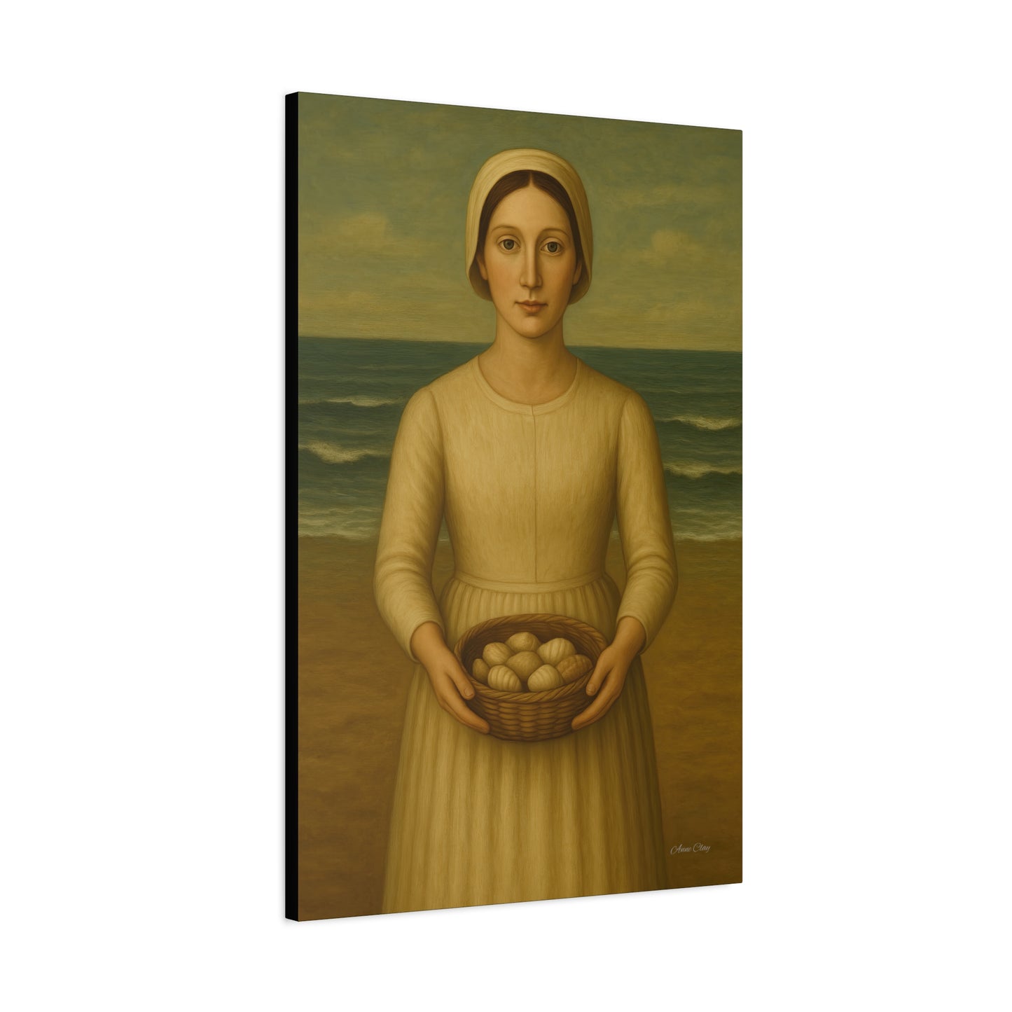 Stretched Canvas Art Print of Young Woman with Eggs, Wall Decor, Vintage Style, Gift for Home, Art Lovers, Mother's Day