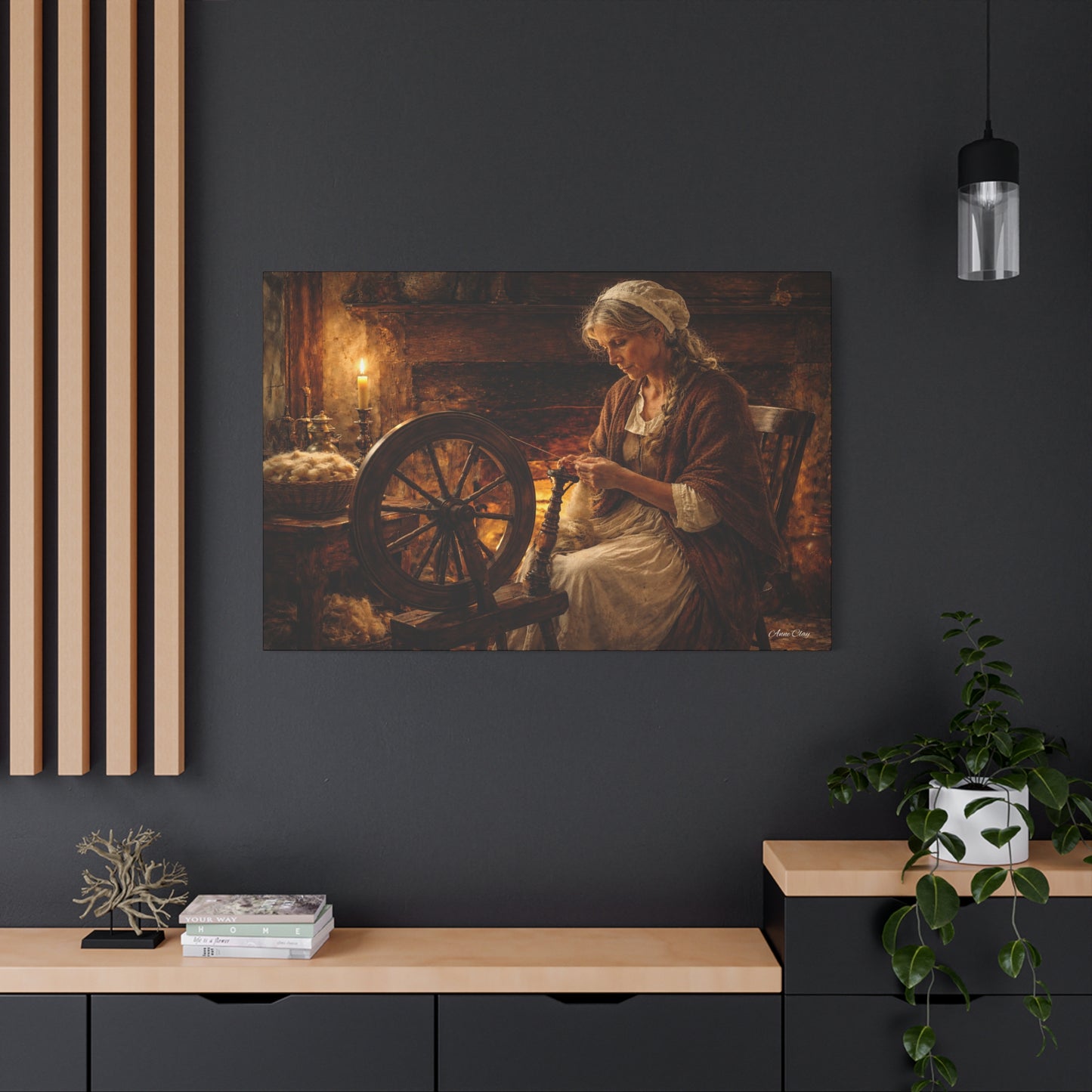 Domestic Spinning Wheel Cottagecore Matte Canvas Print