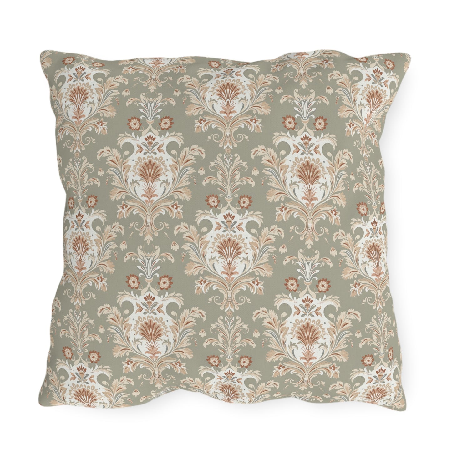Green and Gold Damask Outdoor Pillows