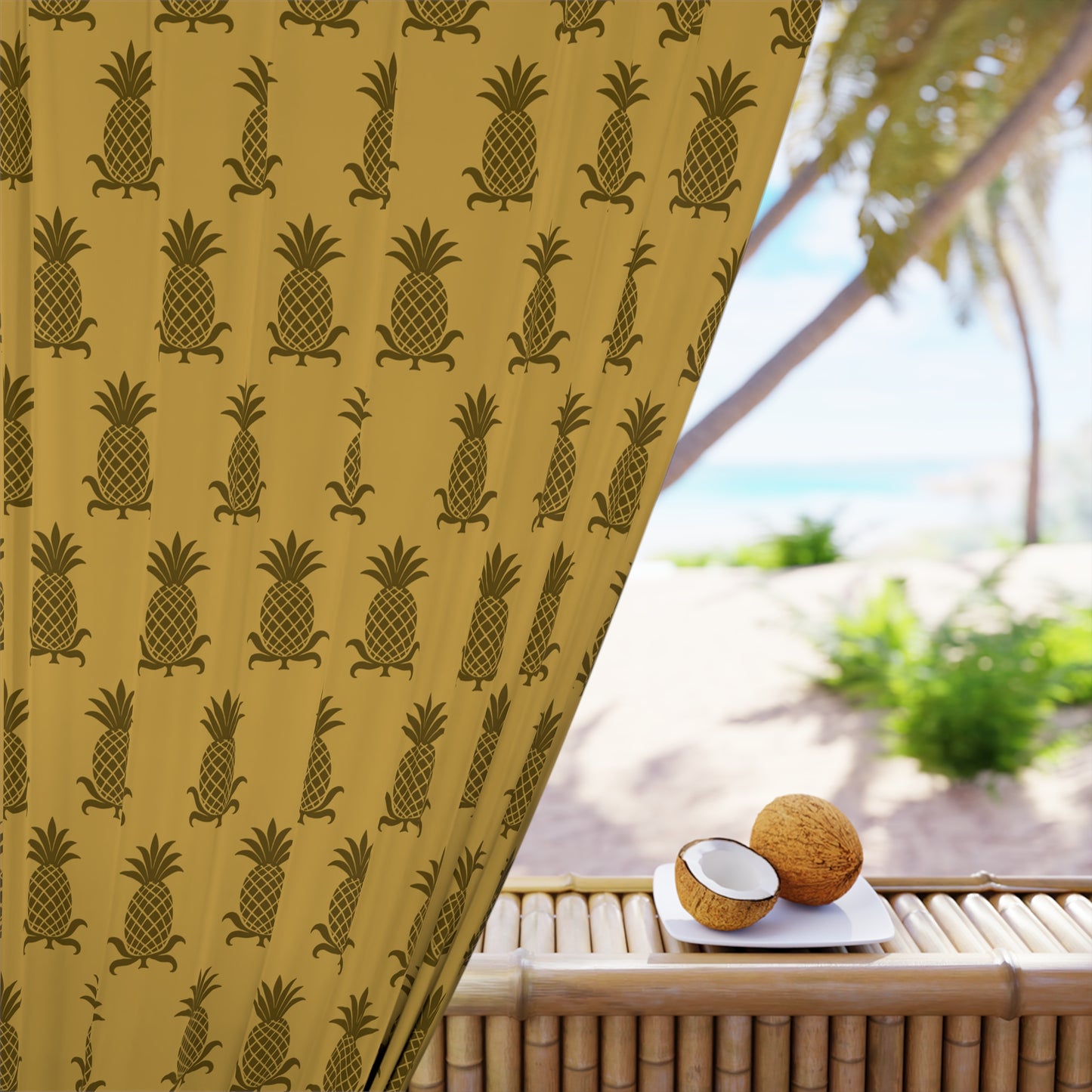 Elegant Pineapple Print Curtain, Tropical Home Decor, Boho Living Room, Unique Window Treatments, Modern Curtain Panel