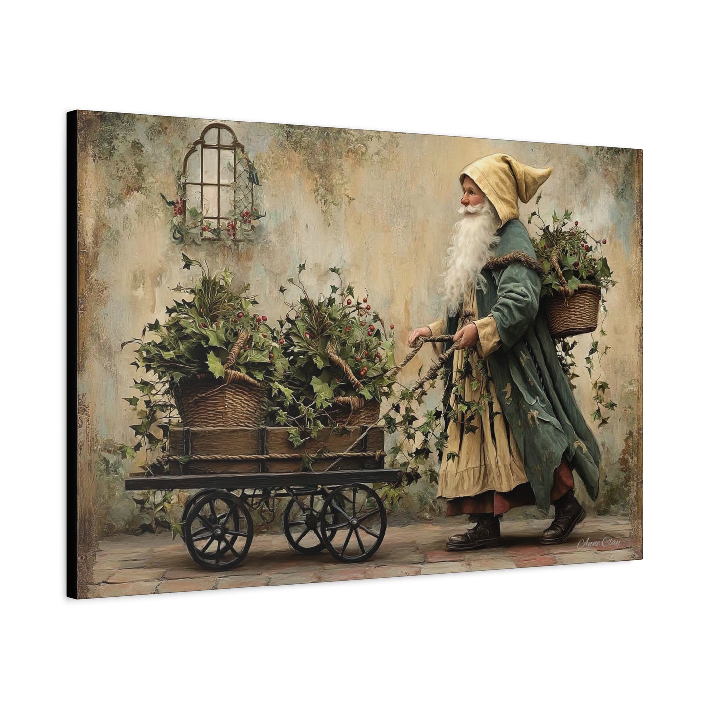 Charming Garden Gnome Canvas, Botanical Wall Art, Home Decor, Rustic Art Print, Perfect Gift for Garden Lovers, Holiday Decor