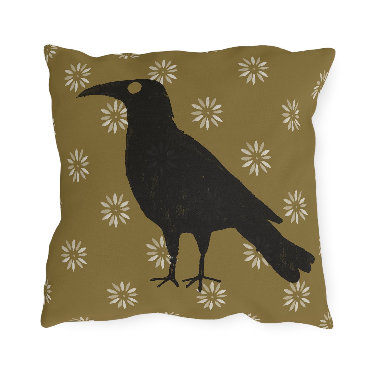 Crow on Petal Stencil Outdoor Pillows