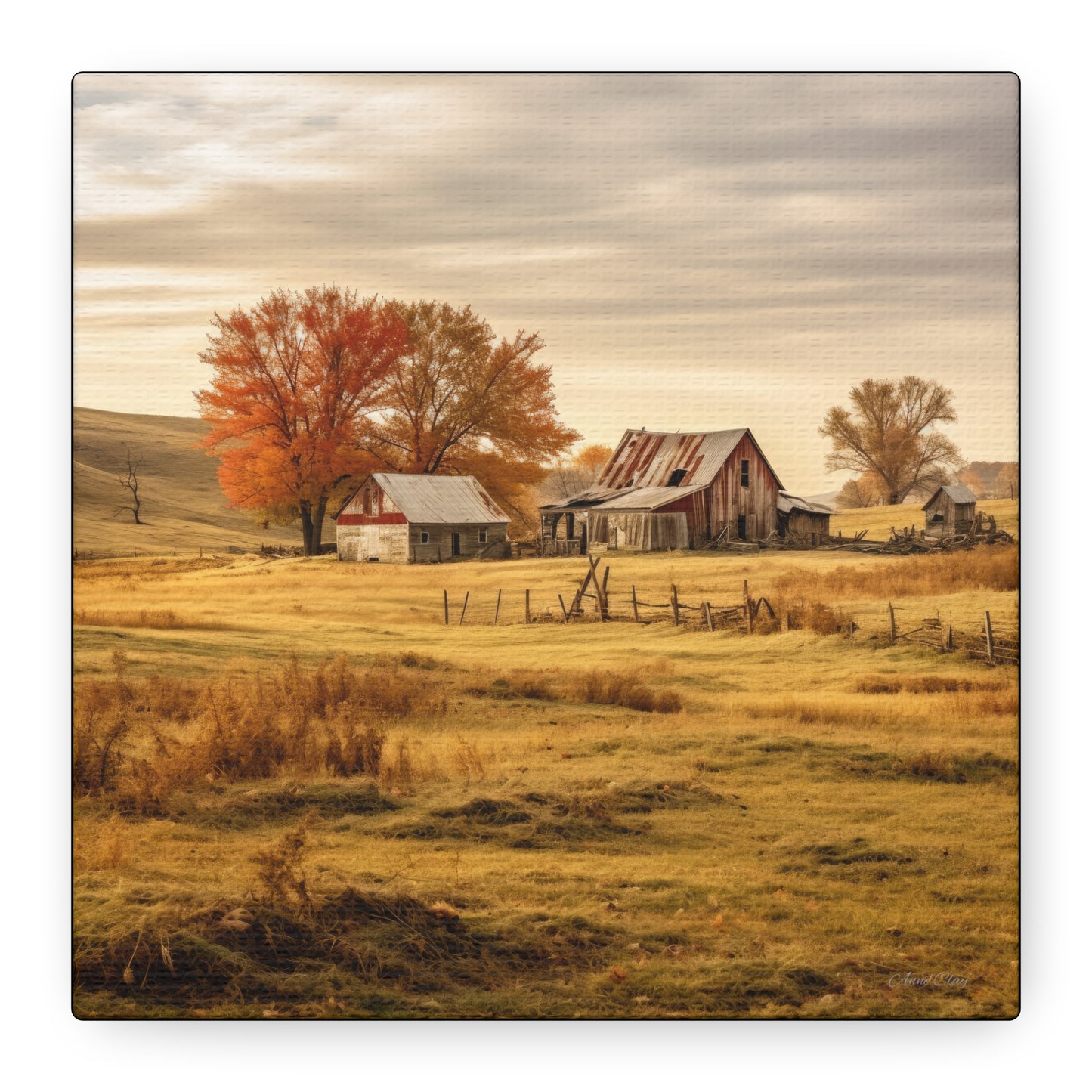 Rustic Farmhouse Canvas Wall Art, Autumn Landscape Decor, Cozy Home Decoration, Farmhouse Style Gift, Rustic Wall Art for All Occasions