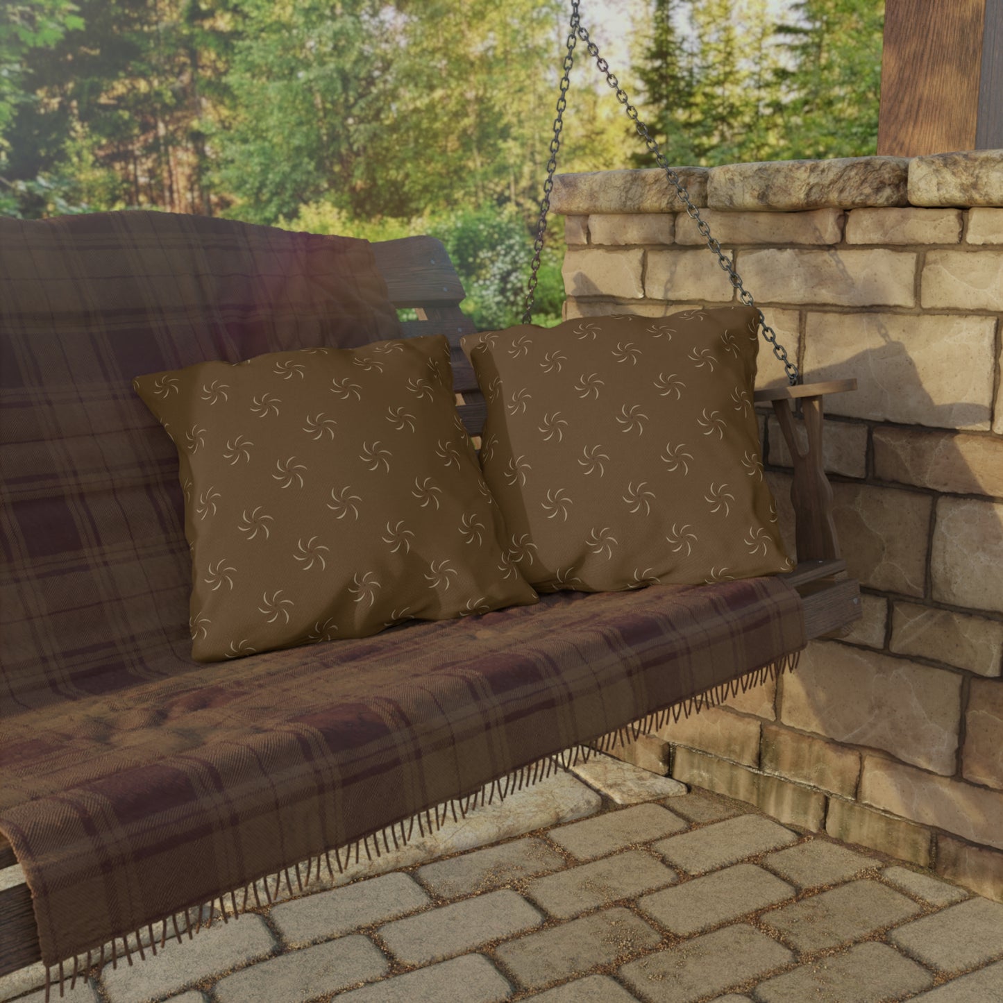 Boho Outdoor Throw Pillow - Earthy Twirl Design for Patio & Garden Decor