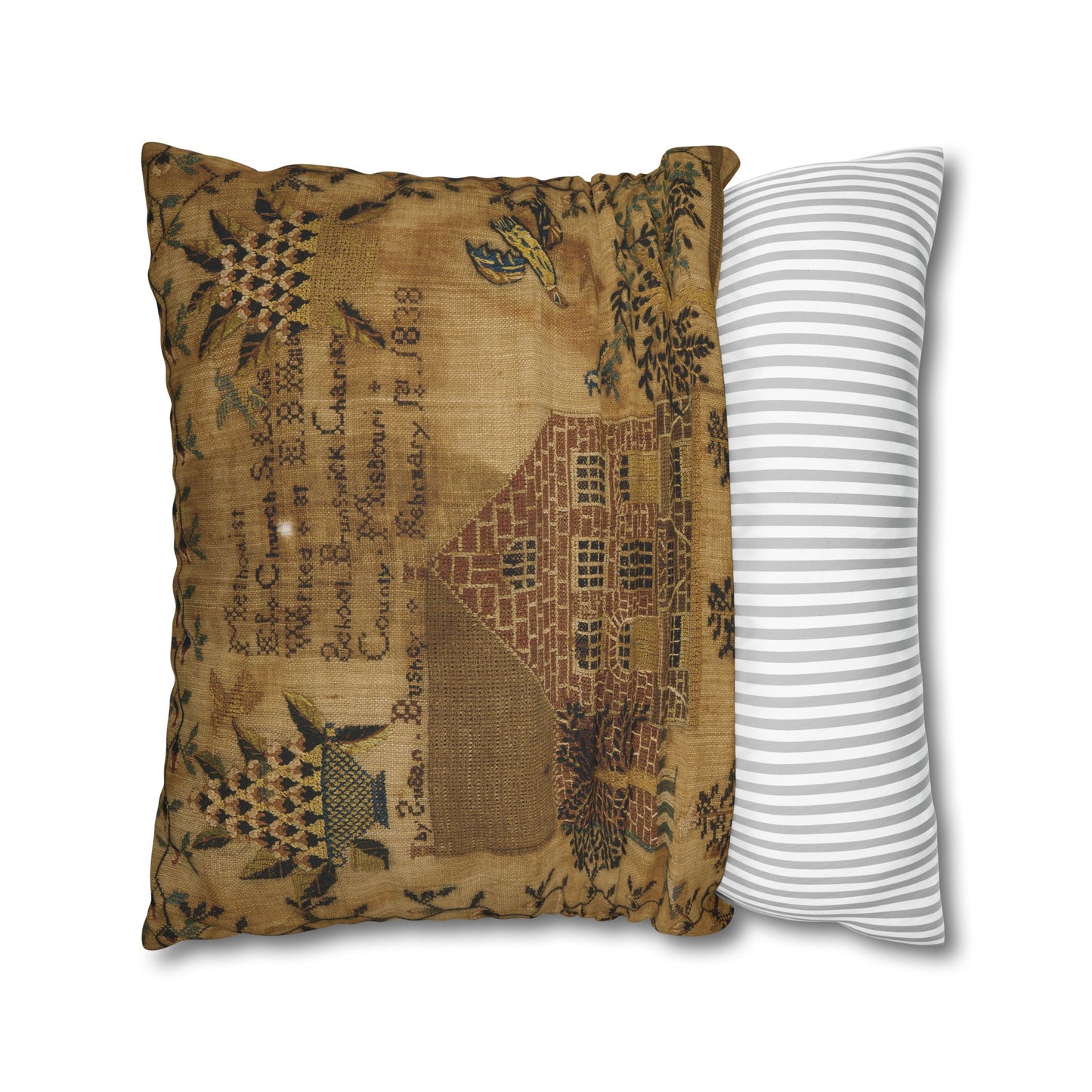Gritty Prim Sampler Square Poly Canvas Pillowcase