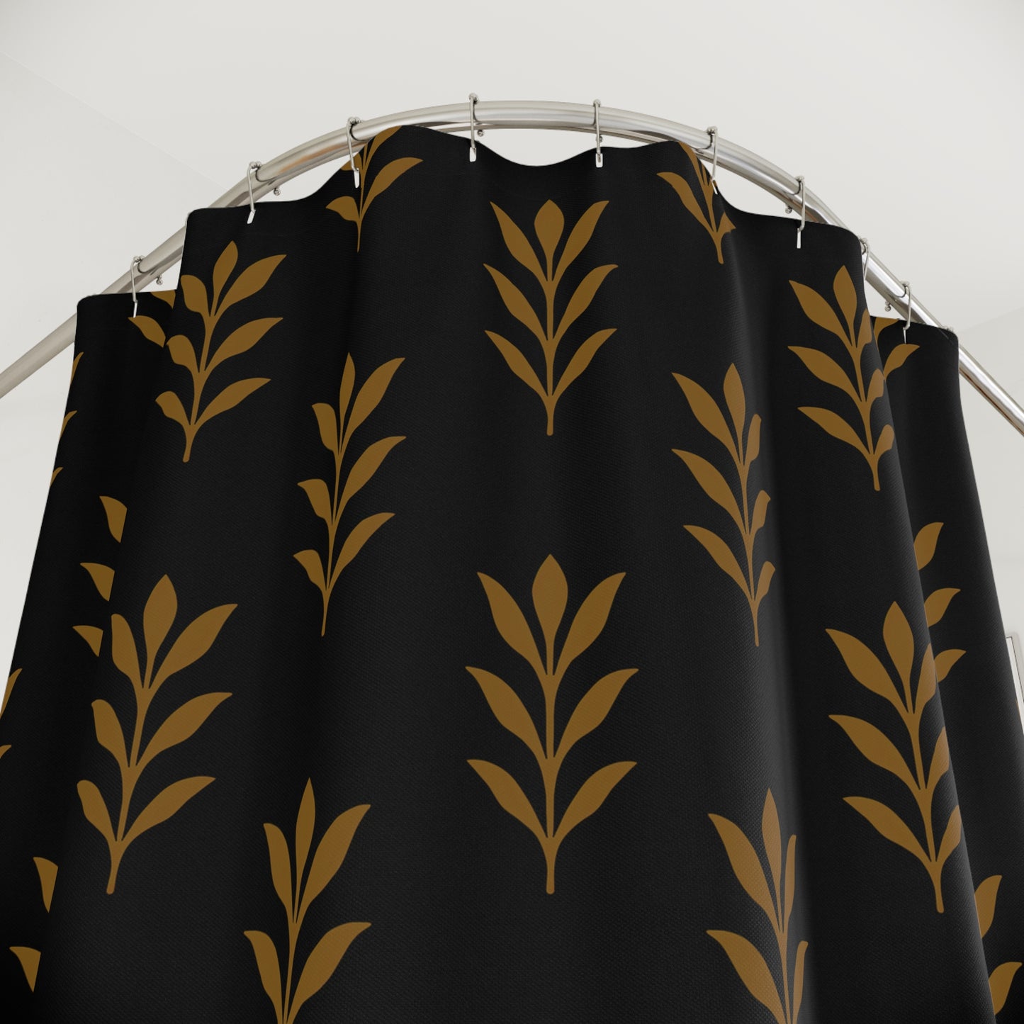 Elegant Leaf Pattern Shower Curtain | Modern Bathroom Decor, Boho Chic, Gift for Home, Leafy Design, Black and Gold