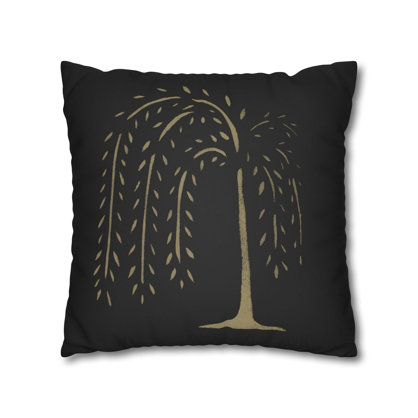 Tan Willow Stencil Faux Suede Square Pillowcase