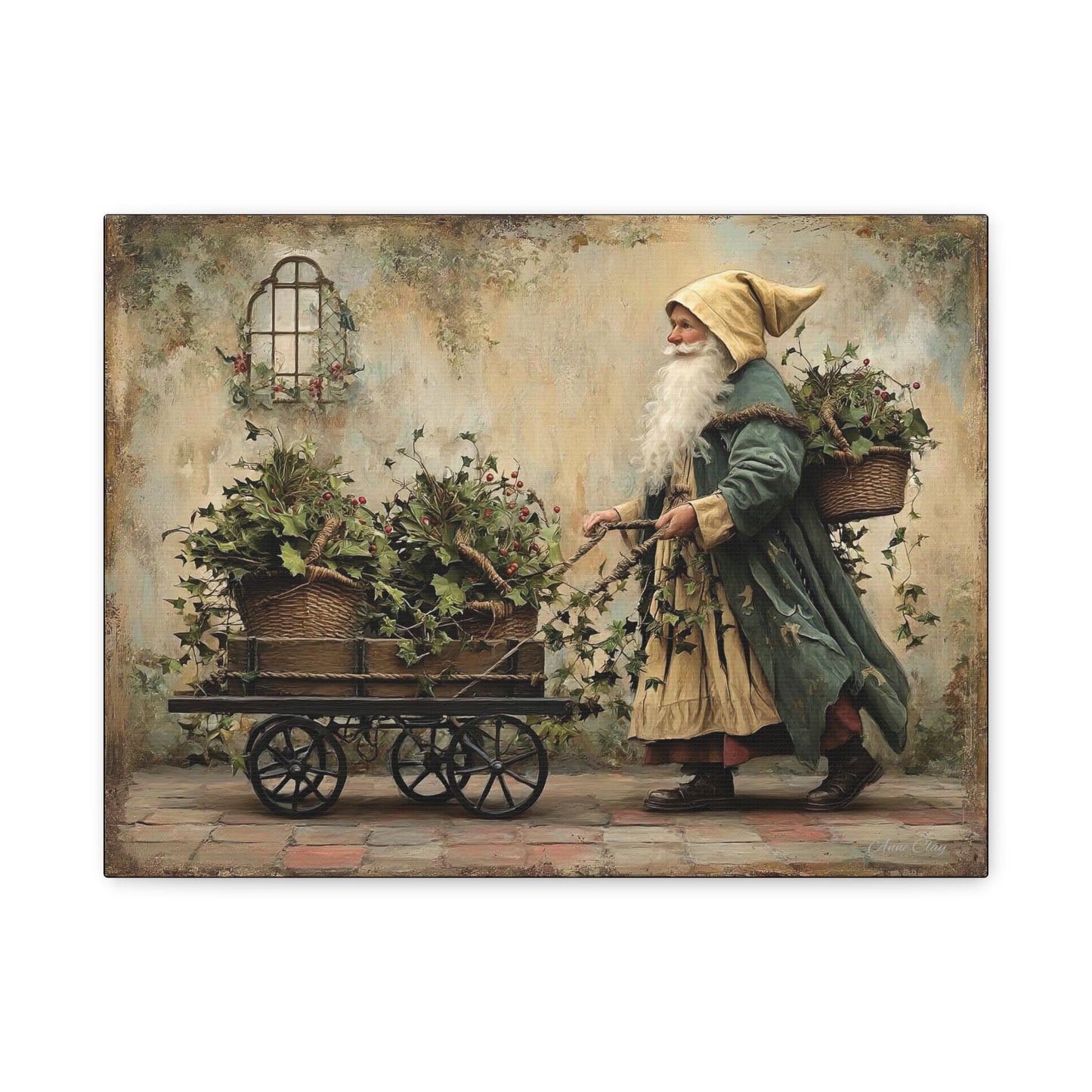 Charming Garden Gnome Canvas, Botanical Wall Art, Home Decor, Rustic Art Print, Perfect Gift for Garden Lovers, Holiday Decor