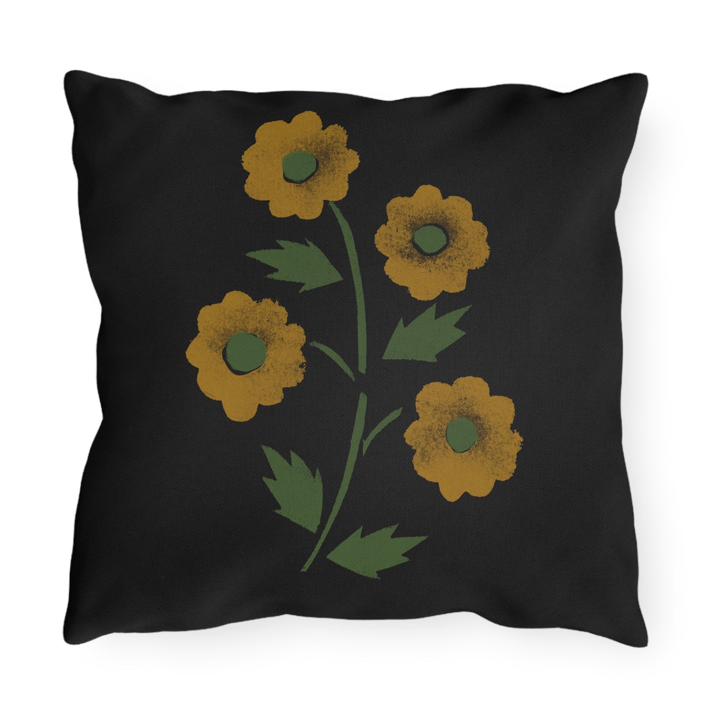 Stencil Flowers on Black Outdoor Pillows