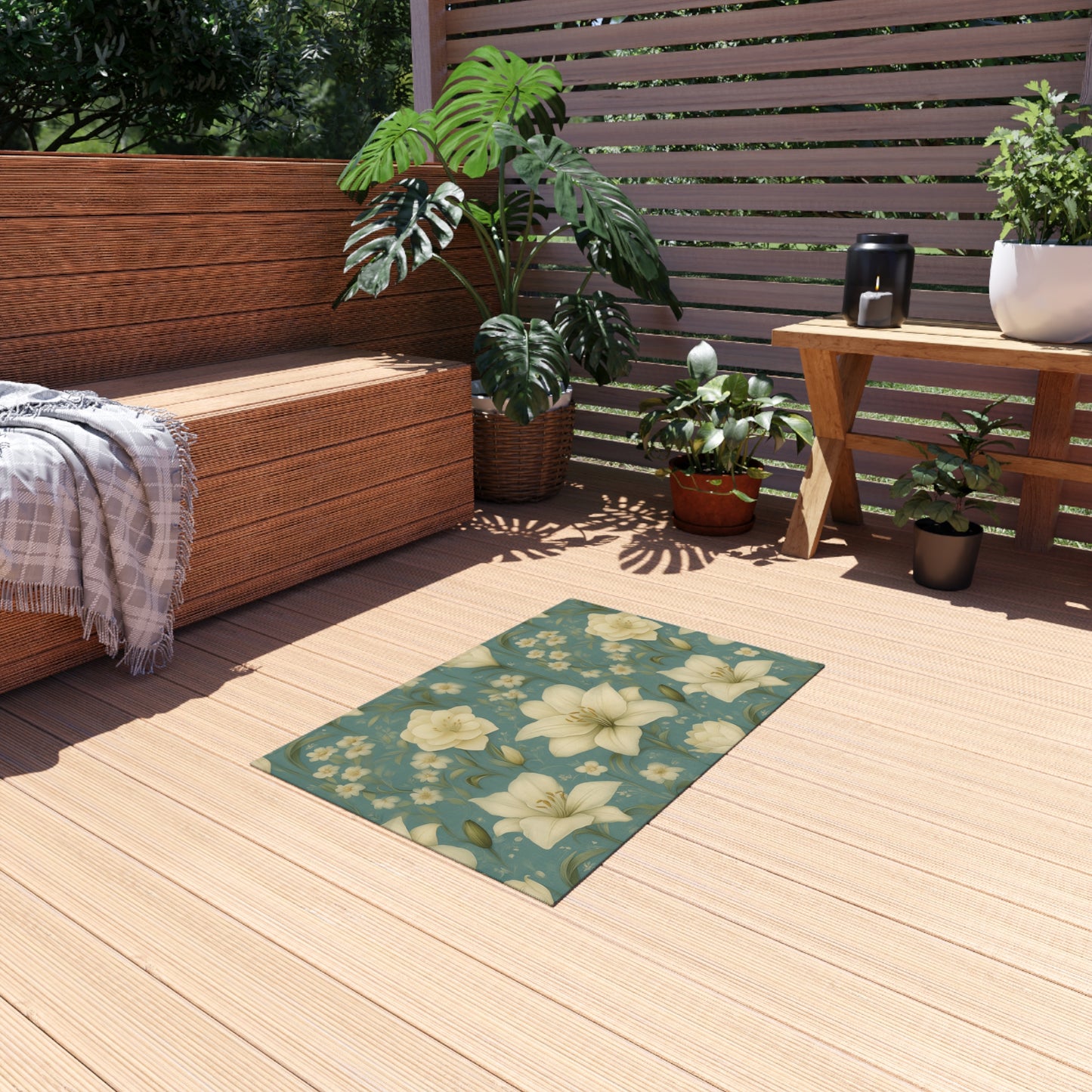 Floral Outdoor Rug for Patios, Boho Garden Mat, Elegant Floor Covering, Spring Decor, Cozy Outdoor Living