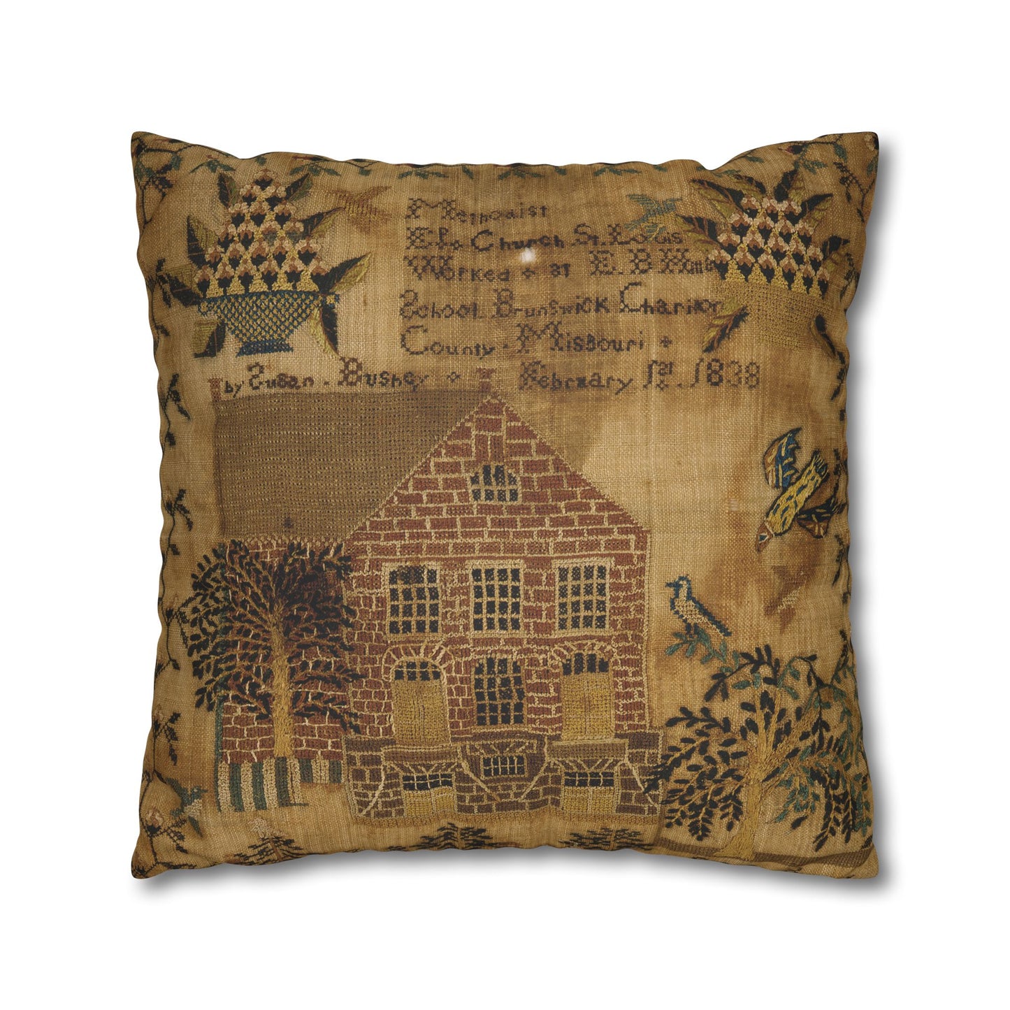 Vintage-Inspired Faux Suede Pillowcase with Farmhouse Design