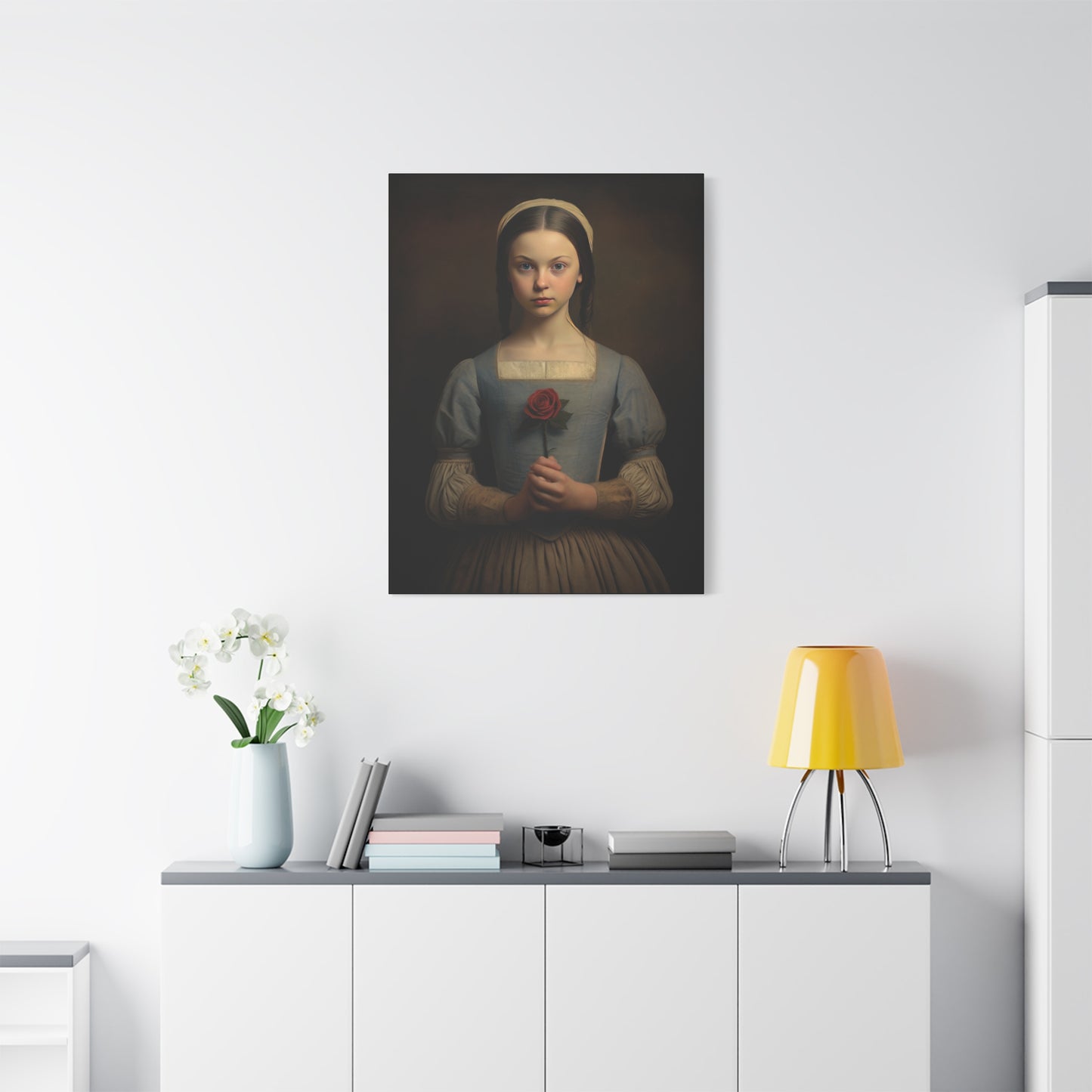 Vintage Girl with Rose Matte Canvas Wall Art
