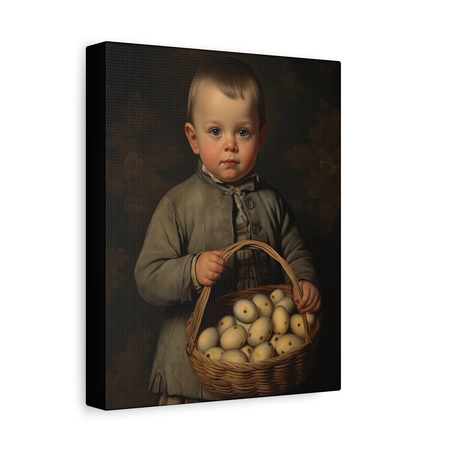 Boy with Eggs Whimsical Child Portrait Canvas Art - Vintage Decor for Home