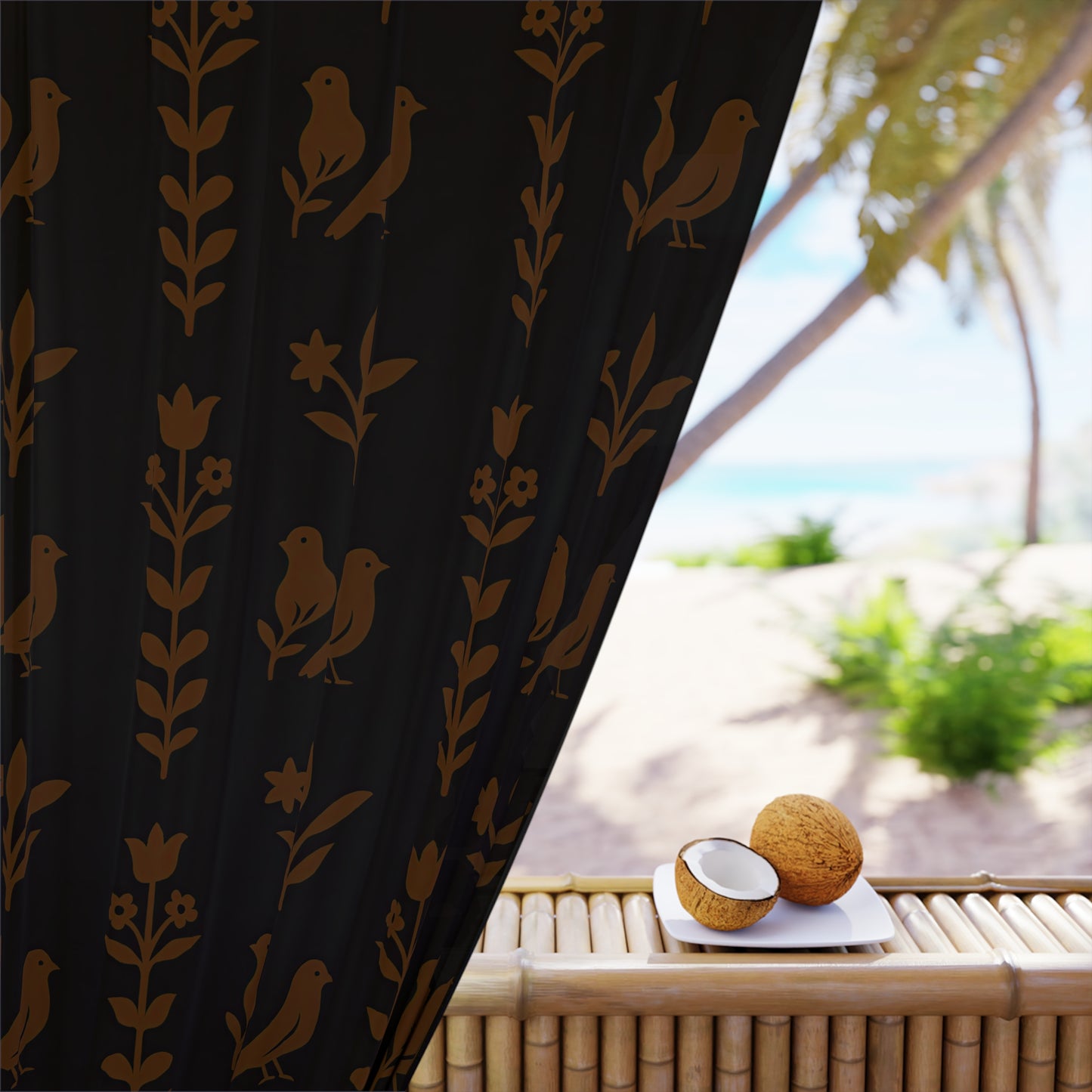 Elegant Floral Curtain, Bohemian Home Decor, Window Drapes, Minimalist Room Accessories, Bird Pattern, Modern Interior Design