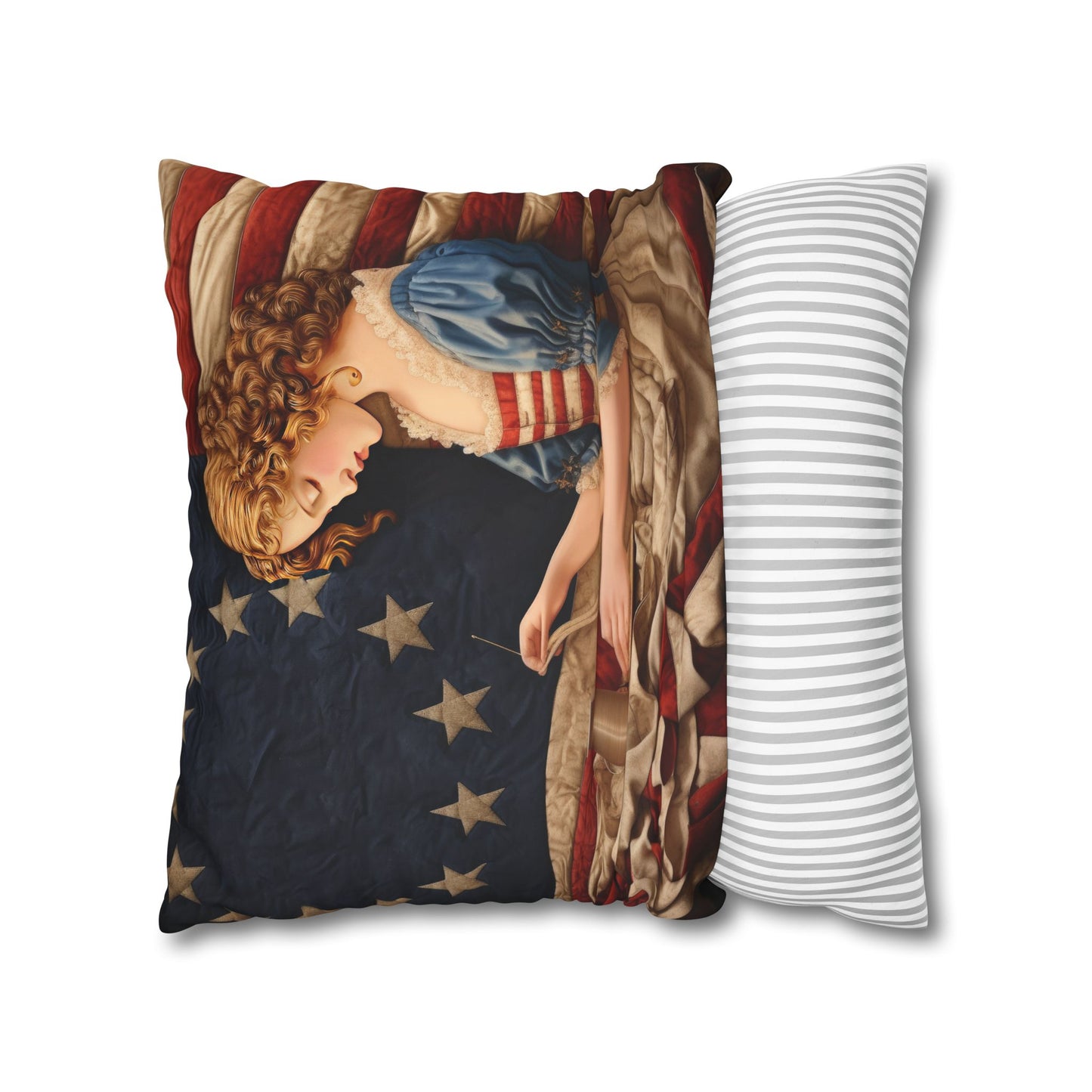 Faux Quilted Betsy Ross Square Poly Canvas Pillowcase