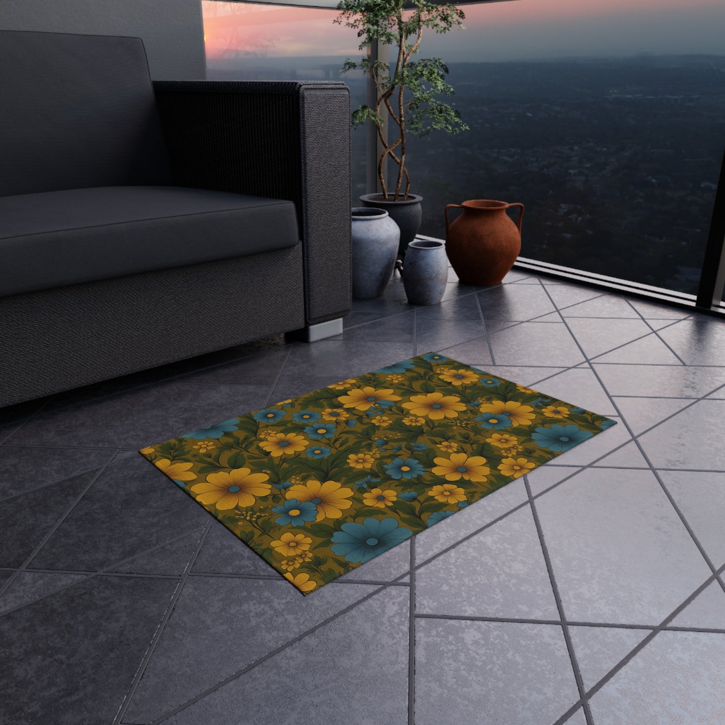 Vibrant Floral Outdoor Rug, Patio Decor, Garden Mat, Boho Style Rug, Home Entrance Decoration