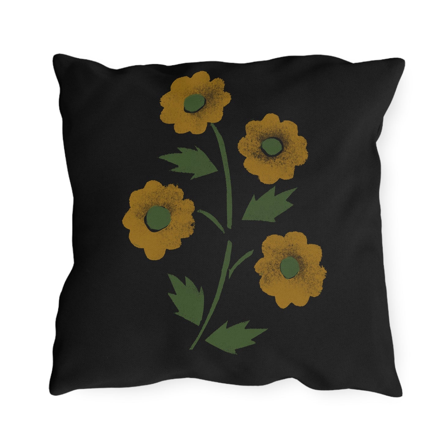 Stencil Flowers on Black Outdoor Pillows