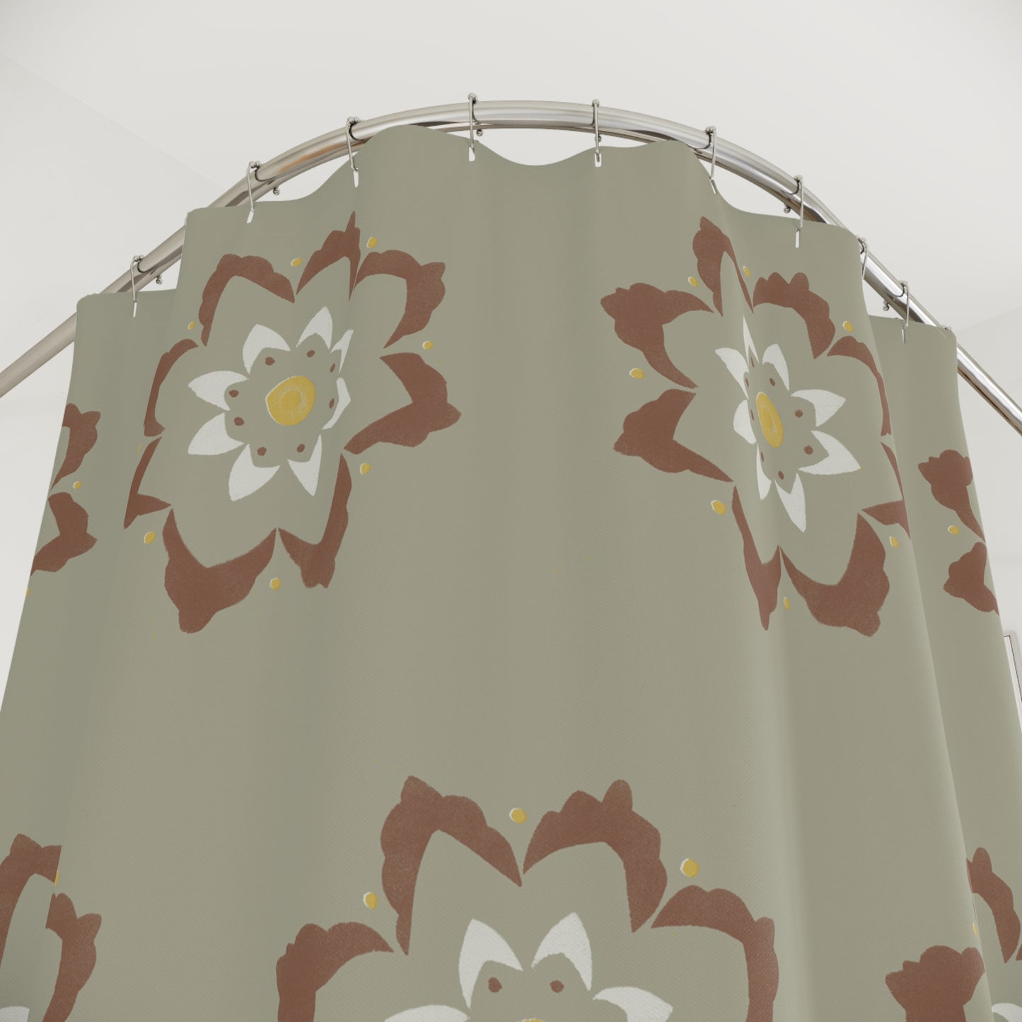Fantasy Collection Large Flower Stencil Rust, Gold, White, Taupe Shower Curtains