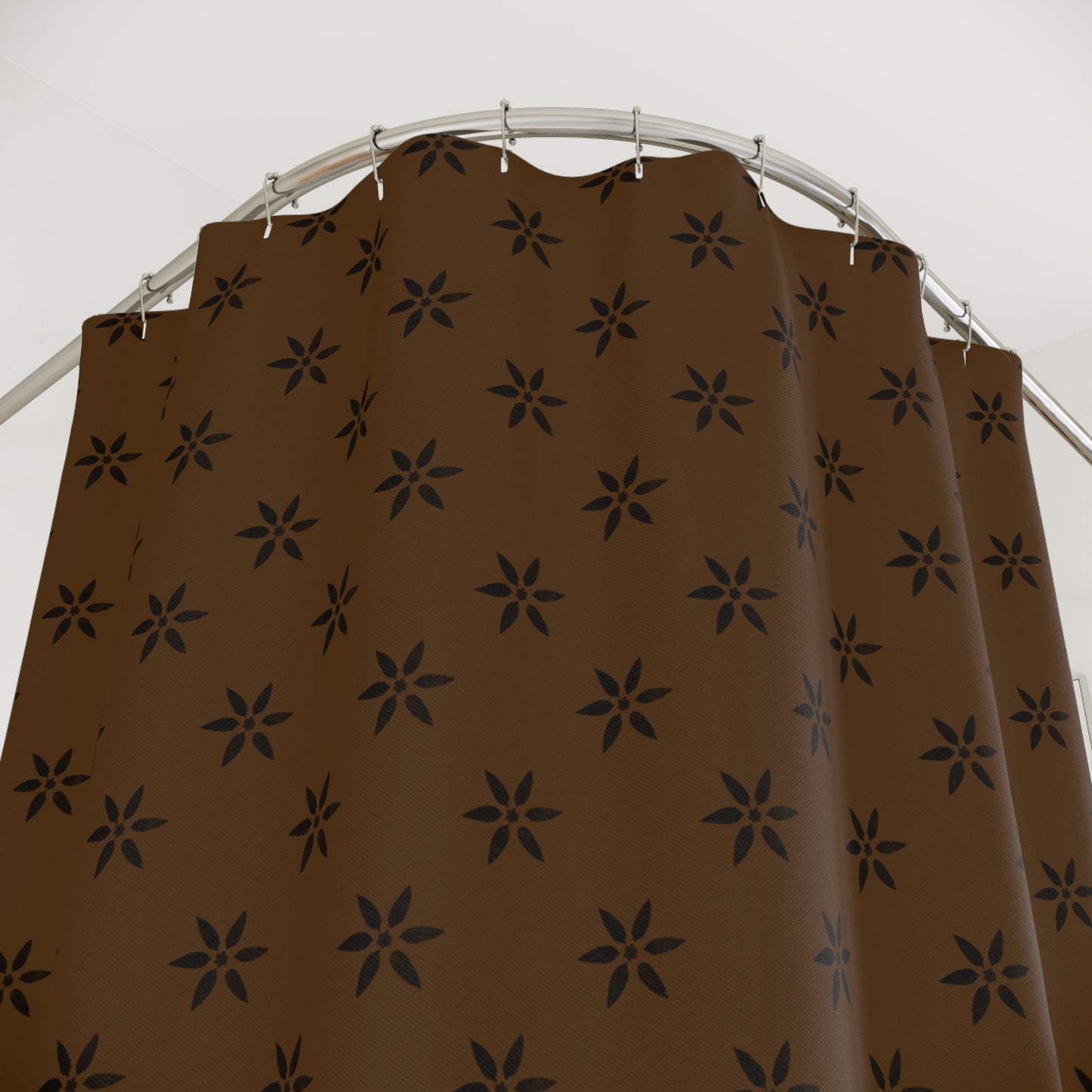 Black Stencil Flower on Chocolate Shower Curtains