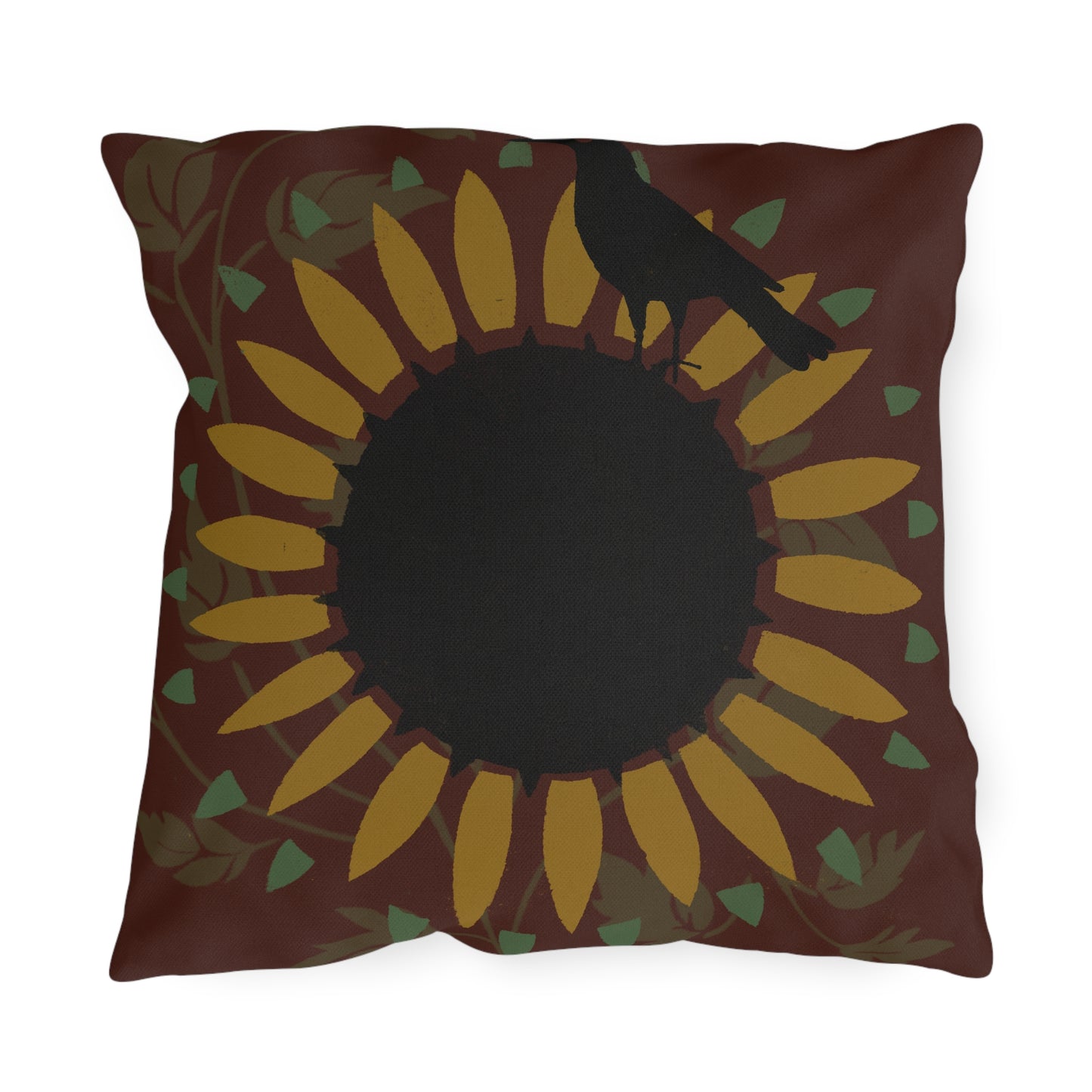 Crow on the Sunflower Red Background Outdoor Pillows
