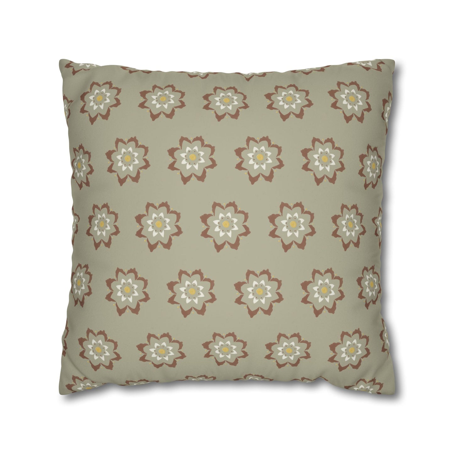 Fantasy Collection Taupe Small Flower Stencil Faux Suede Square Pillowcase