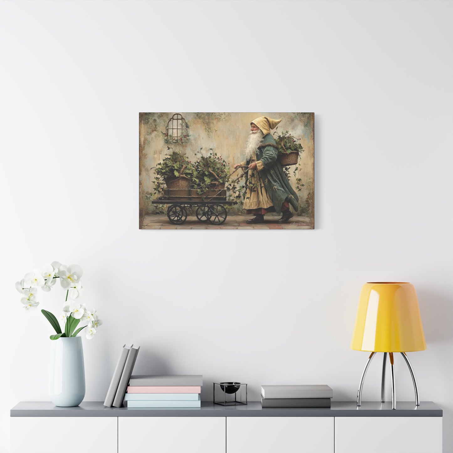 Charming Garden Gnome Canvas, Botanical Wall Art, Home Decor, Rustic Art Print, Perfect Gift for Garden Lovers, Holiday Decor