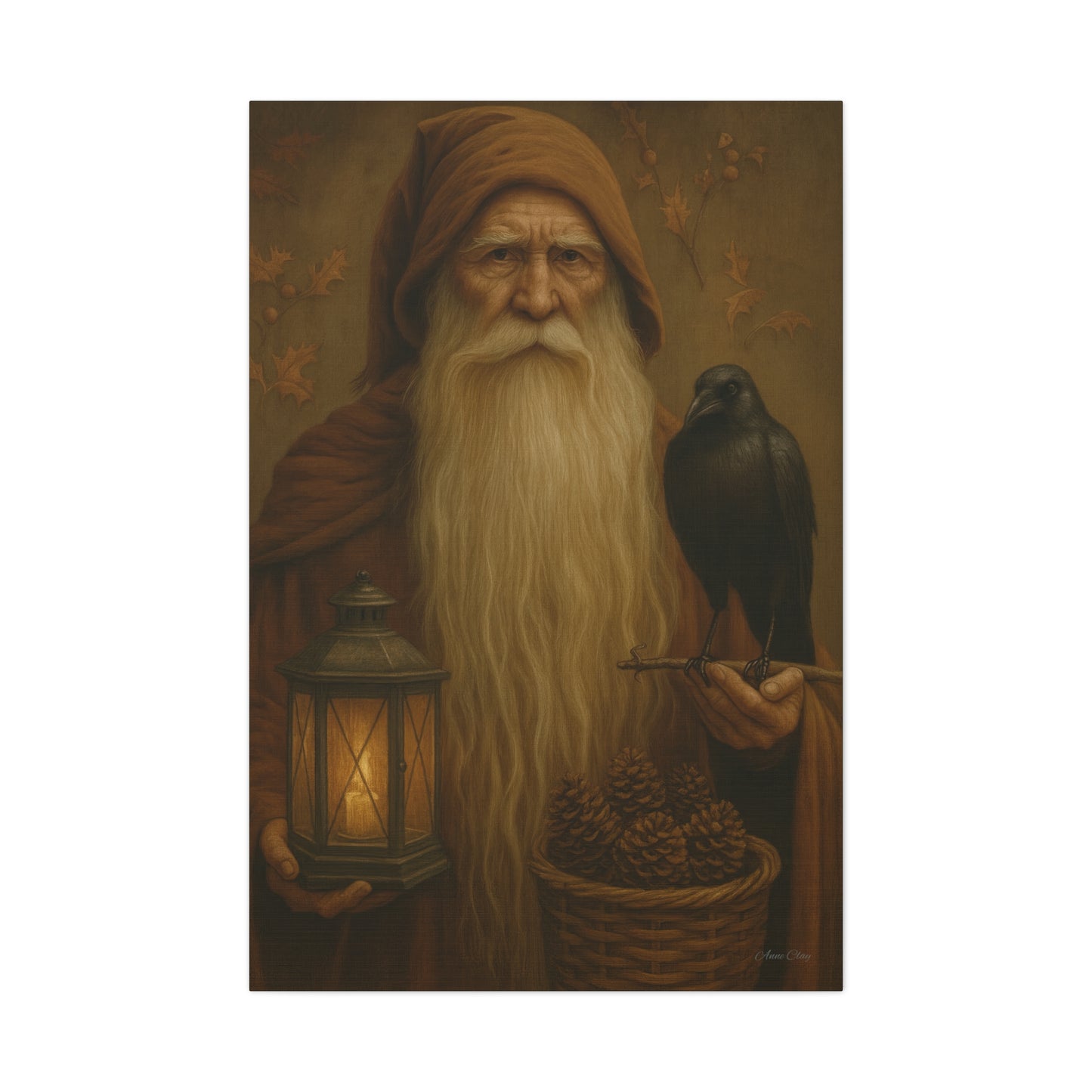 Old World Santa Canvas Art Print, Wall Decor for Home, Fantasy Artwork, Gift for Nature Lovers, Autumn Vibes, Cozy Living Space