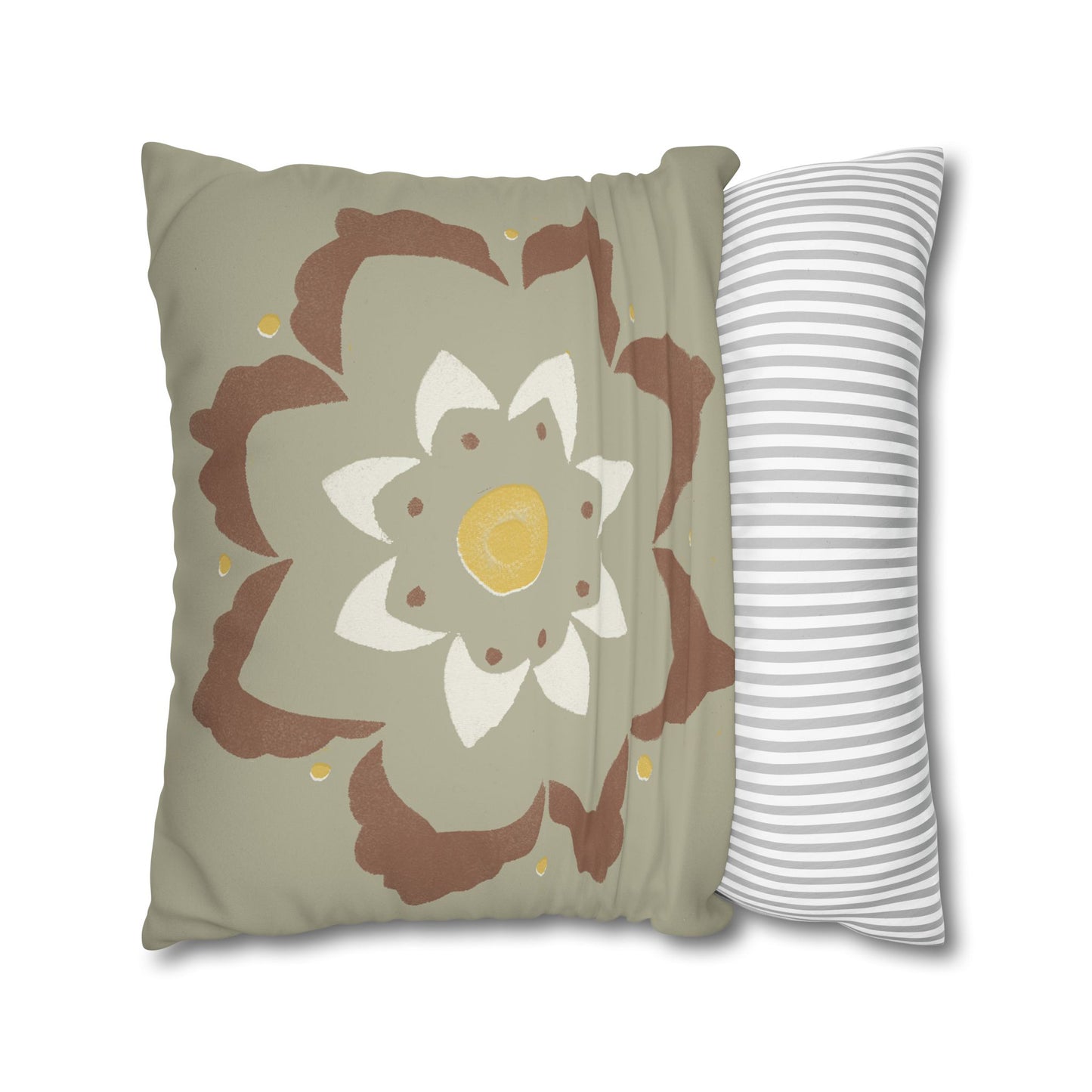 Fantasy Collection Stencil Flower Taupe Faux Suede Square Pillowcase