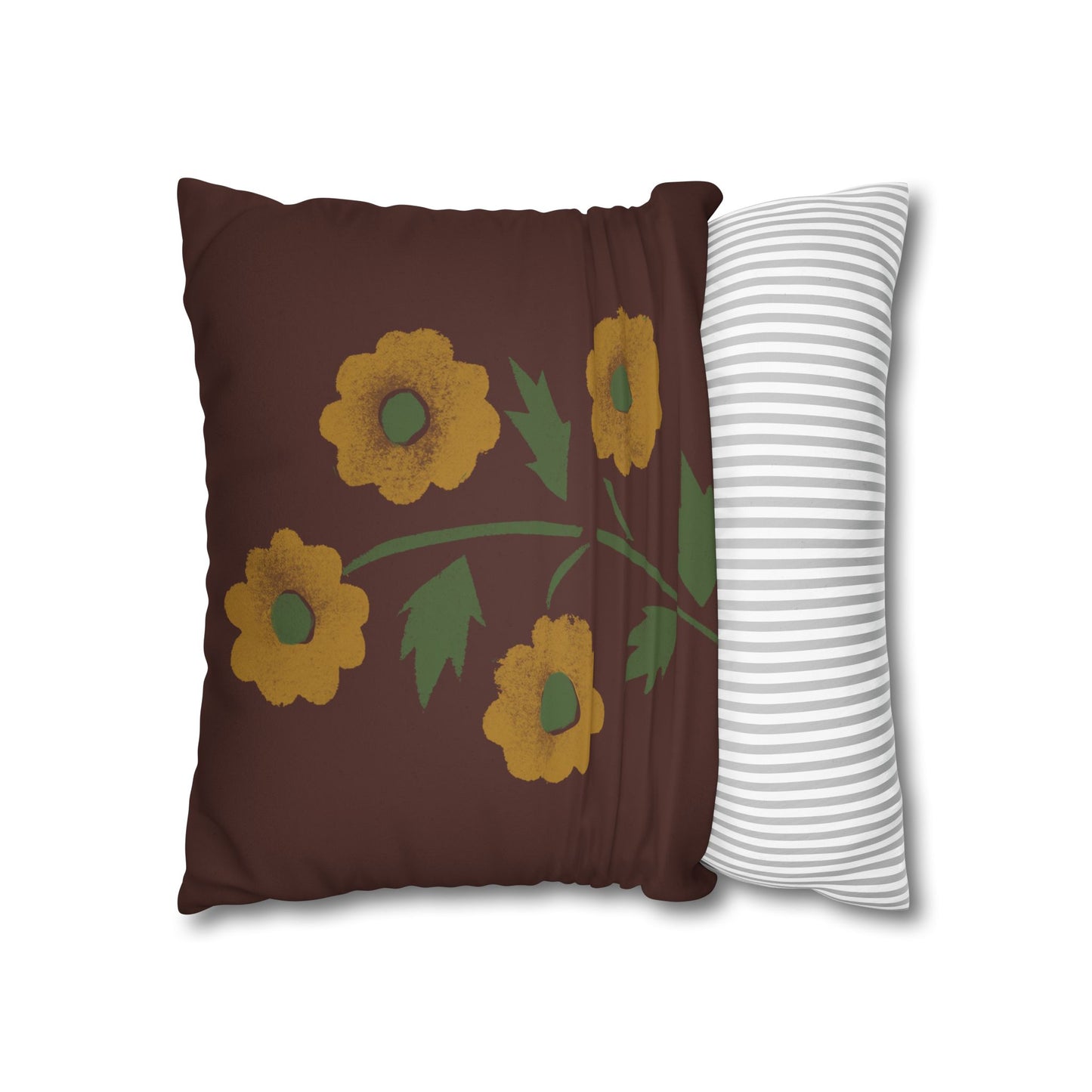 Stencilled Flower on Country Red Faux Suede Square Pillowcase