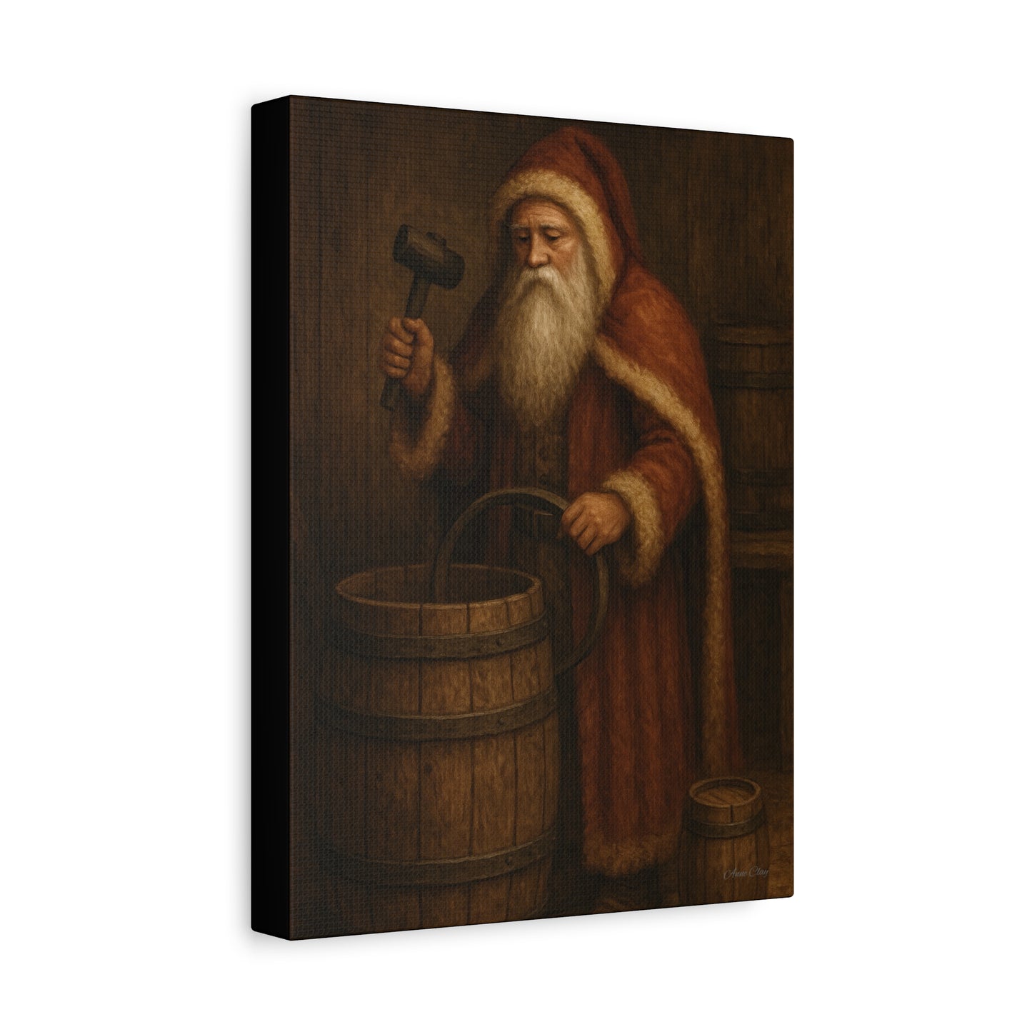 Rustic Santa Canvas Art, Cooper, Barrel, Colonial
