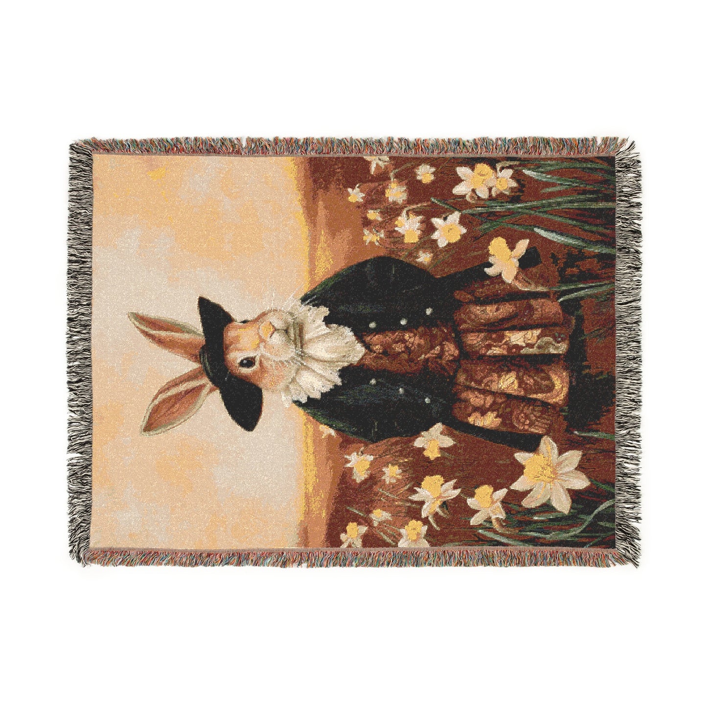 Whimsical Bunny Woven Blanket - Cozy Floral Throw for Easter & Spring Decor
