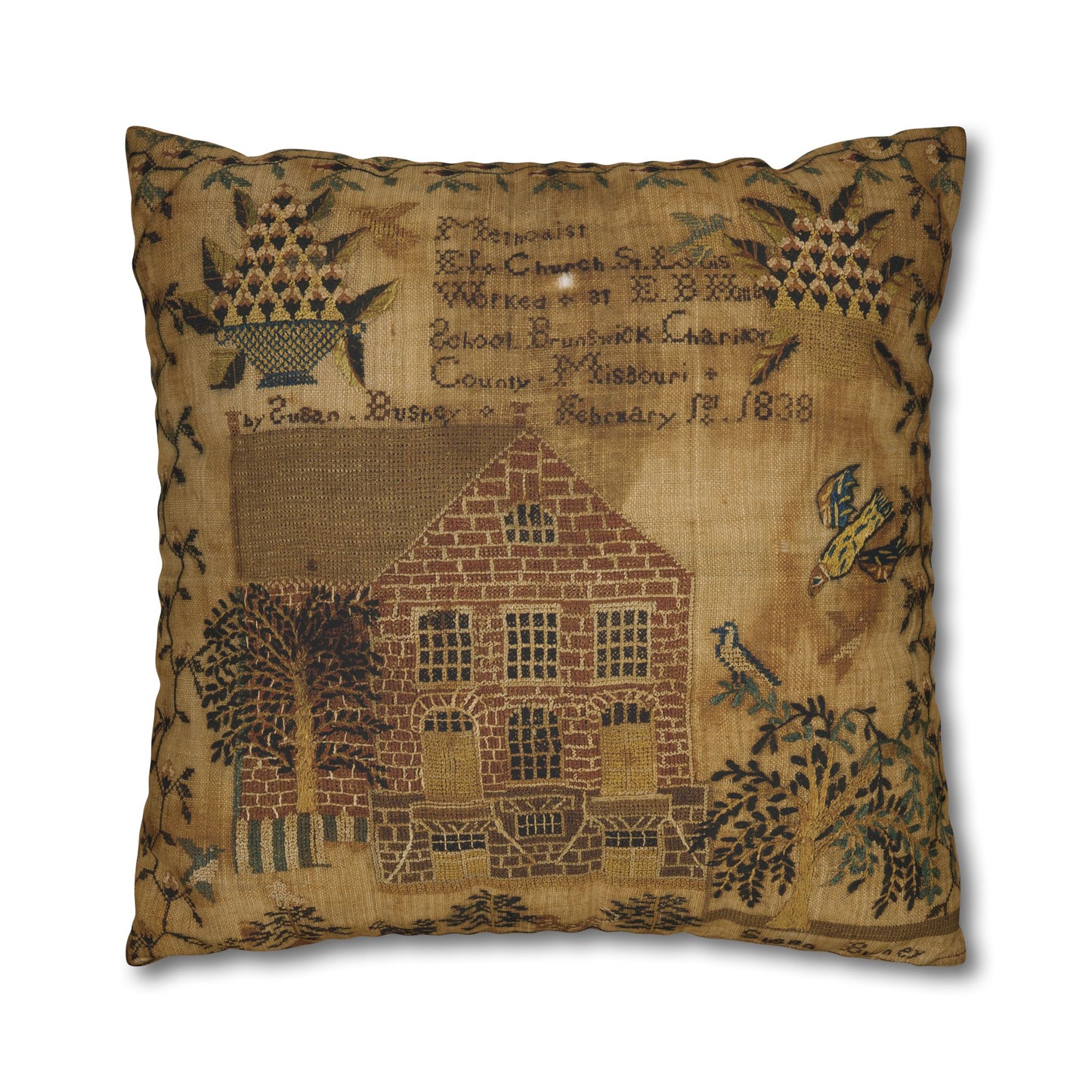 Gritty Prim Sampler Square Poly Canvas Pillowcase