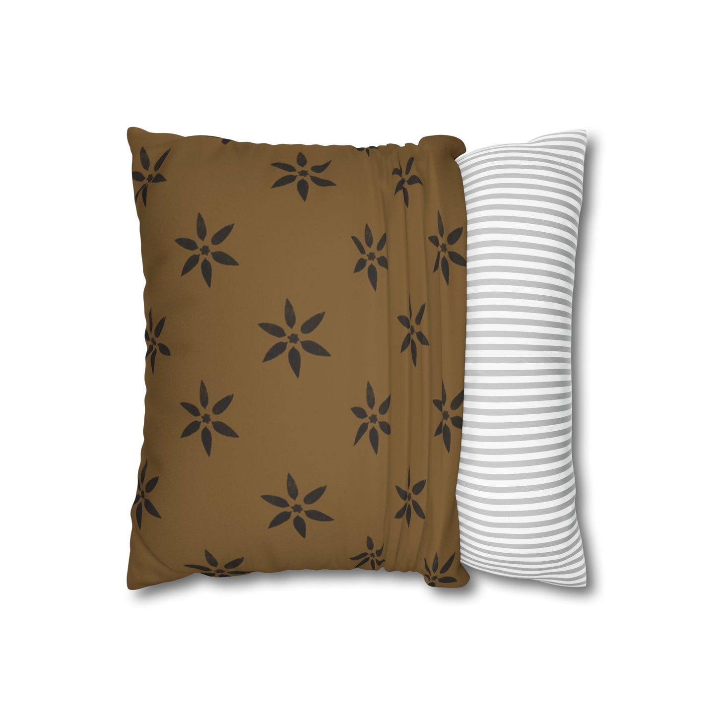 Black Petal Stencil on Deep Gold Faux Suede Square Pillowcase