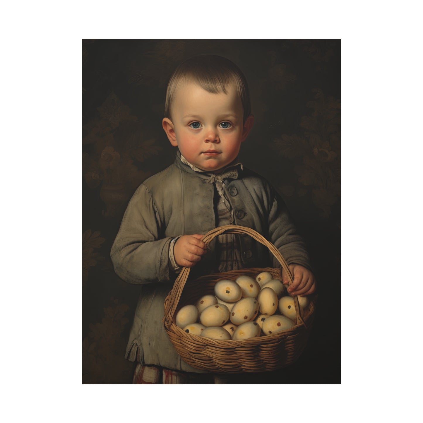 Boy with Eggs Whimsical Child Portrait Canvas Art - Vintage Decor for Home