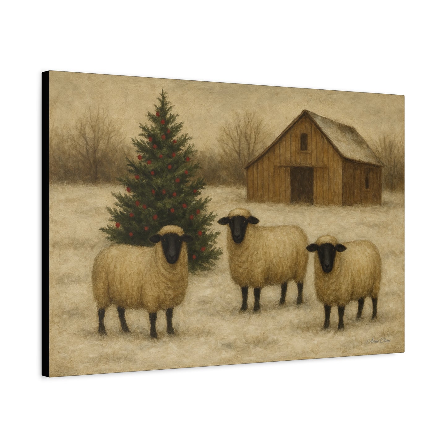 Christmas Sheep Canvas Wall Art, Holiday Decor, Farmhouse Style, Rustic Artwork, Winter Home Decoration