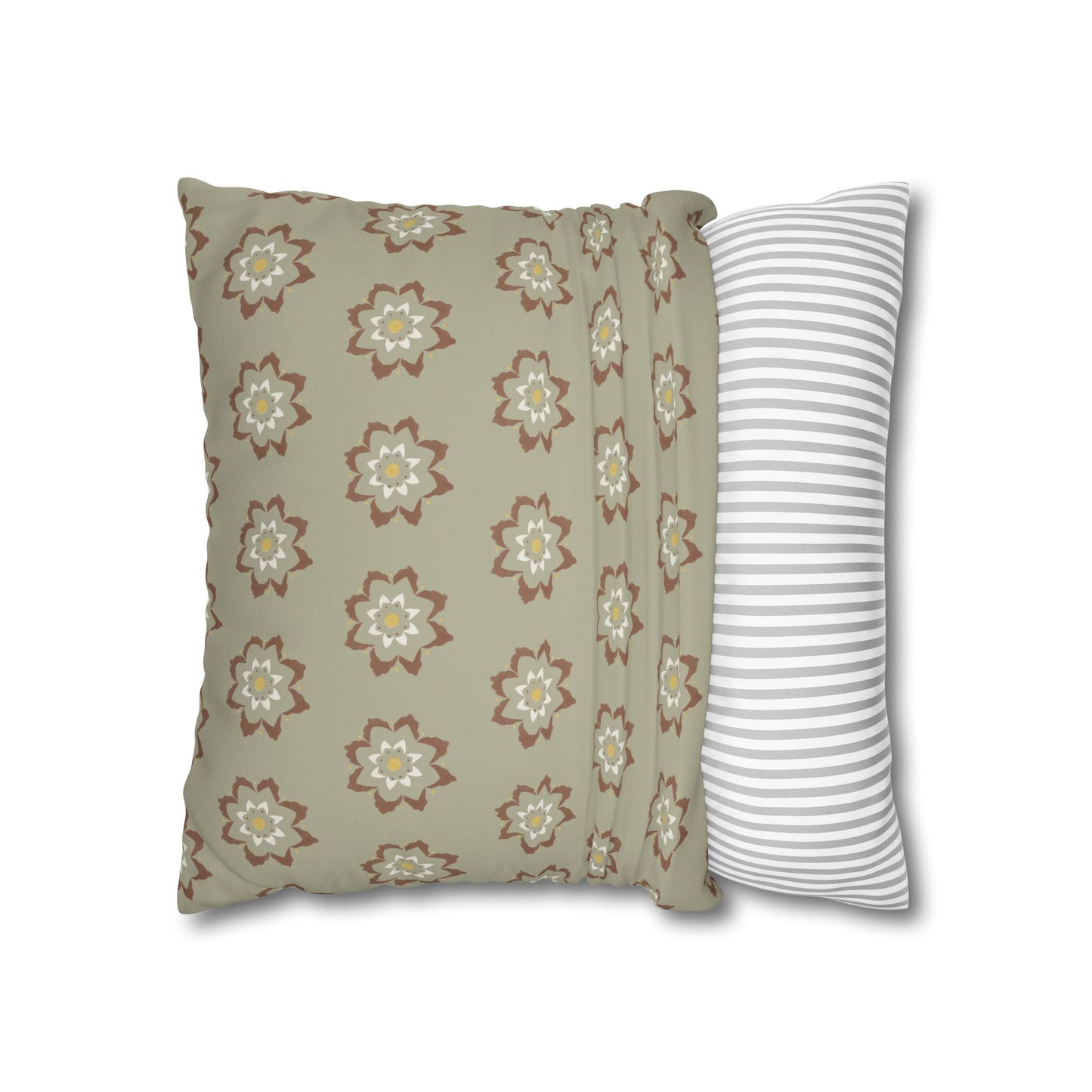 Fantasy Collection Taupe Small Flower Stencil Faux Suede Square Pillowcase