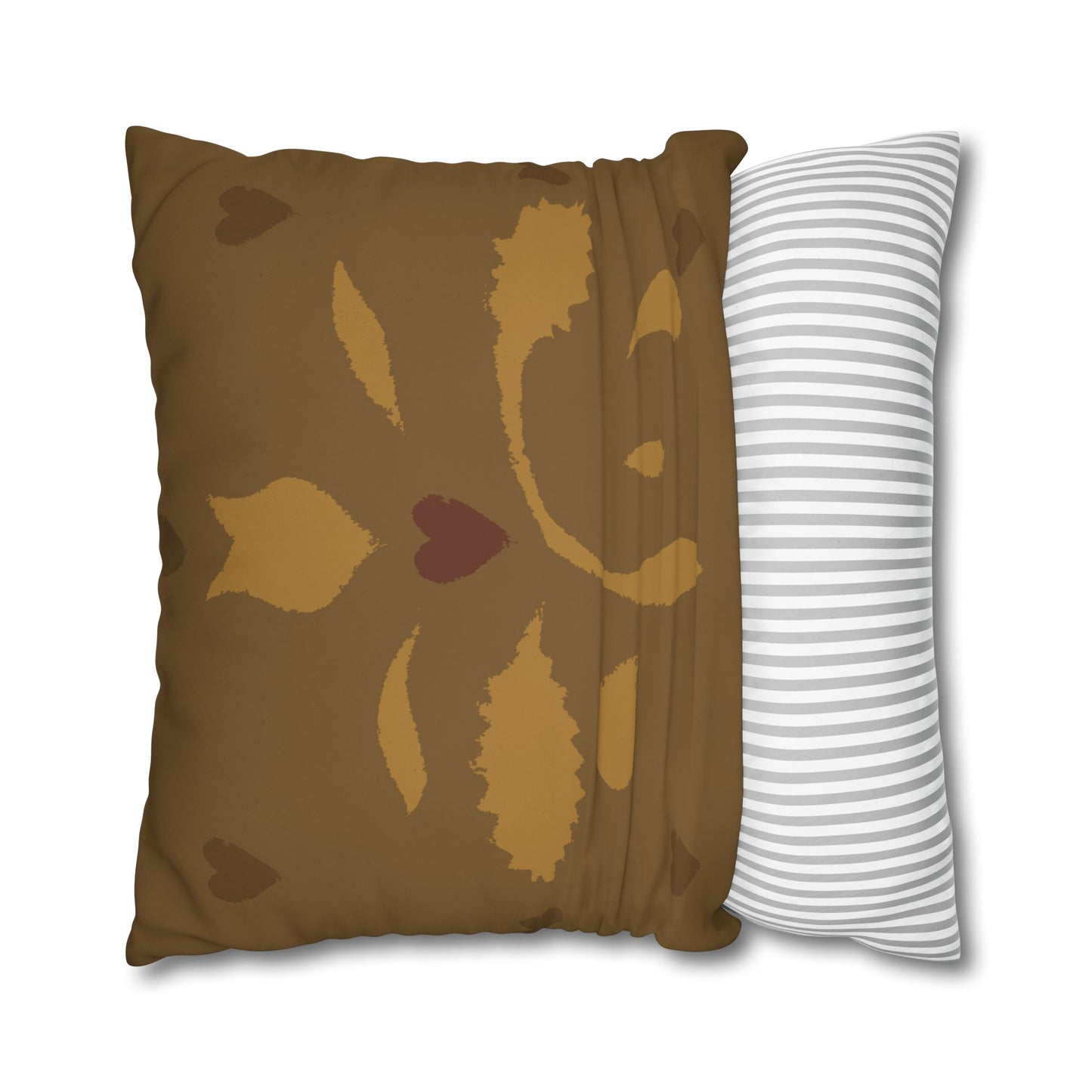 Leaves and Hearts Stencil Square Poly Canvas Pillowcase