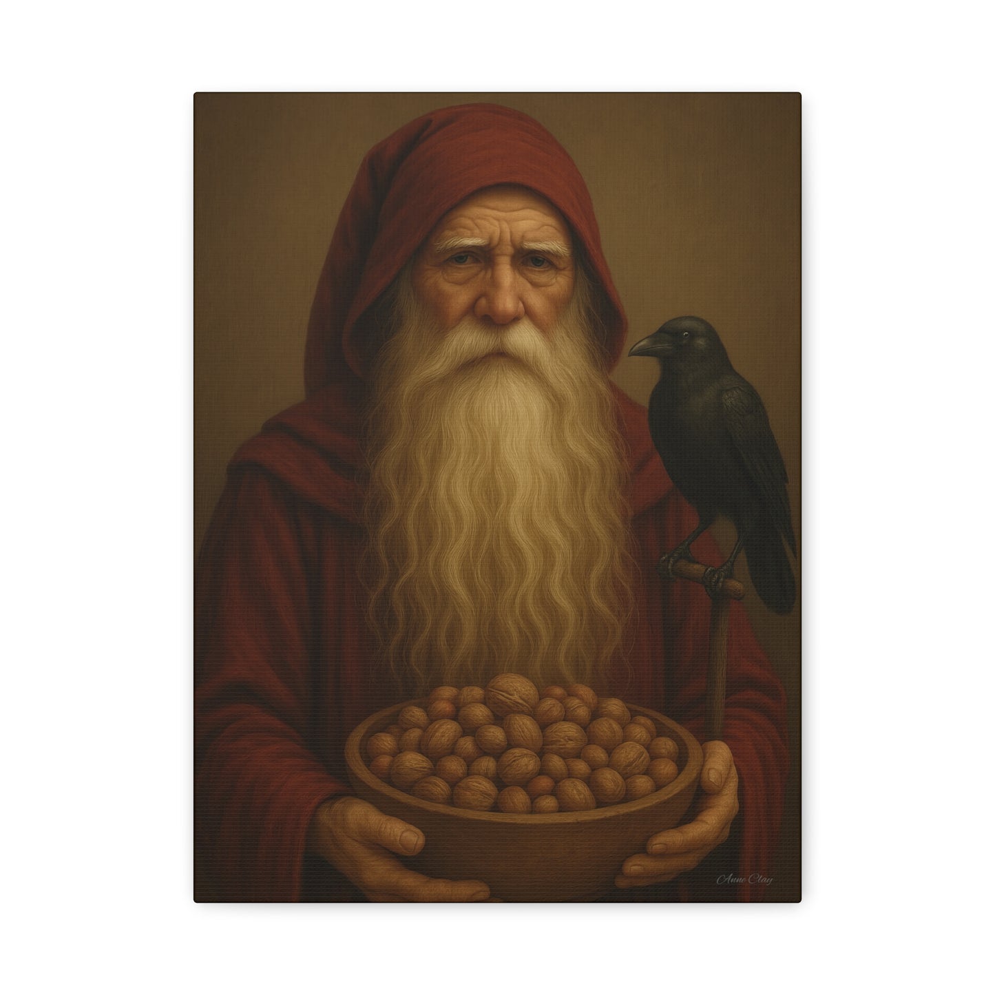 Canvas Wall Art, Old World Santa with Crow and nuts, Home Decor, Gift for Nature Lovers, Primitive Art